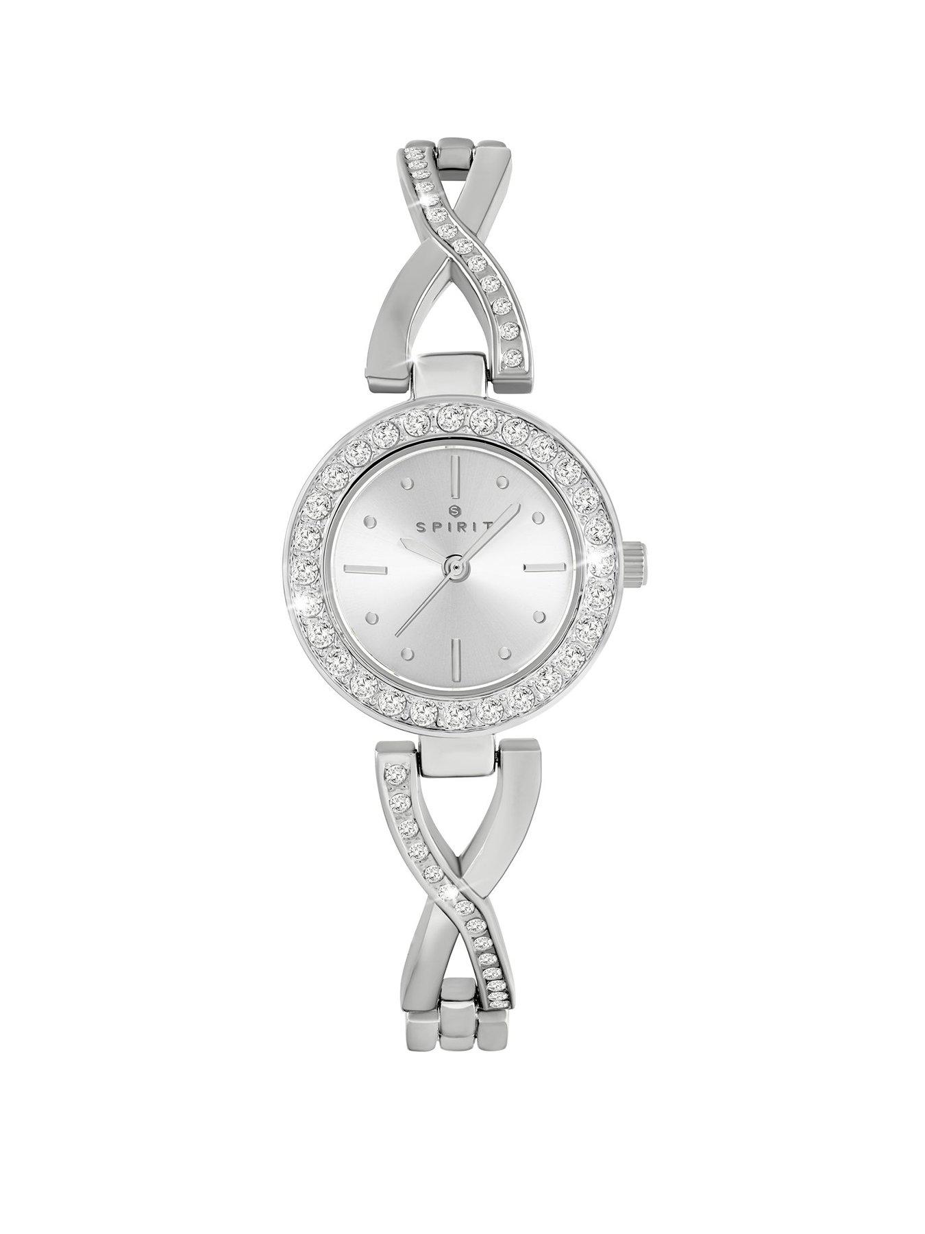 undefined Ladies Silver Stone Set Crossover Bracelet Watch