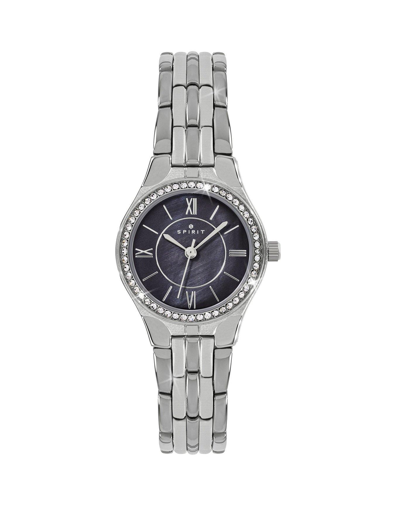 undefined Ladies Silver Stone Set Black Mother of Pearl Bracelet Watch