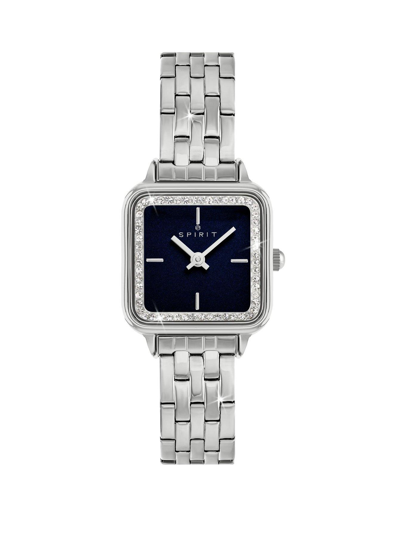 undefined Ladies Square Navy Dial Silver Plated Bracelet Watch