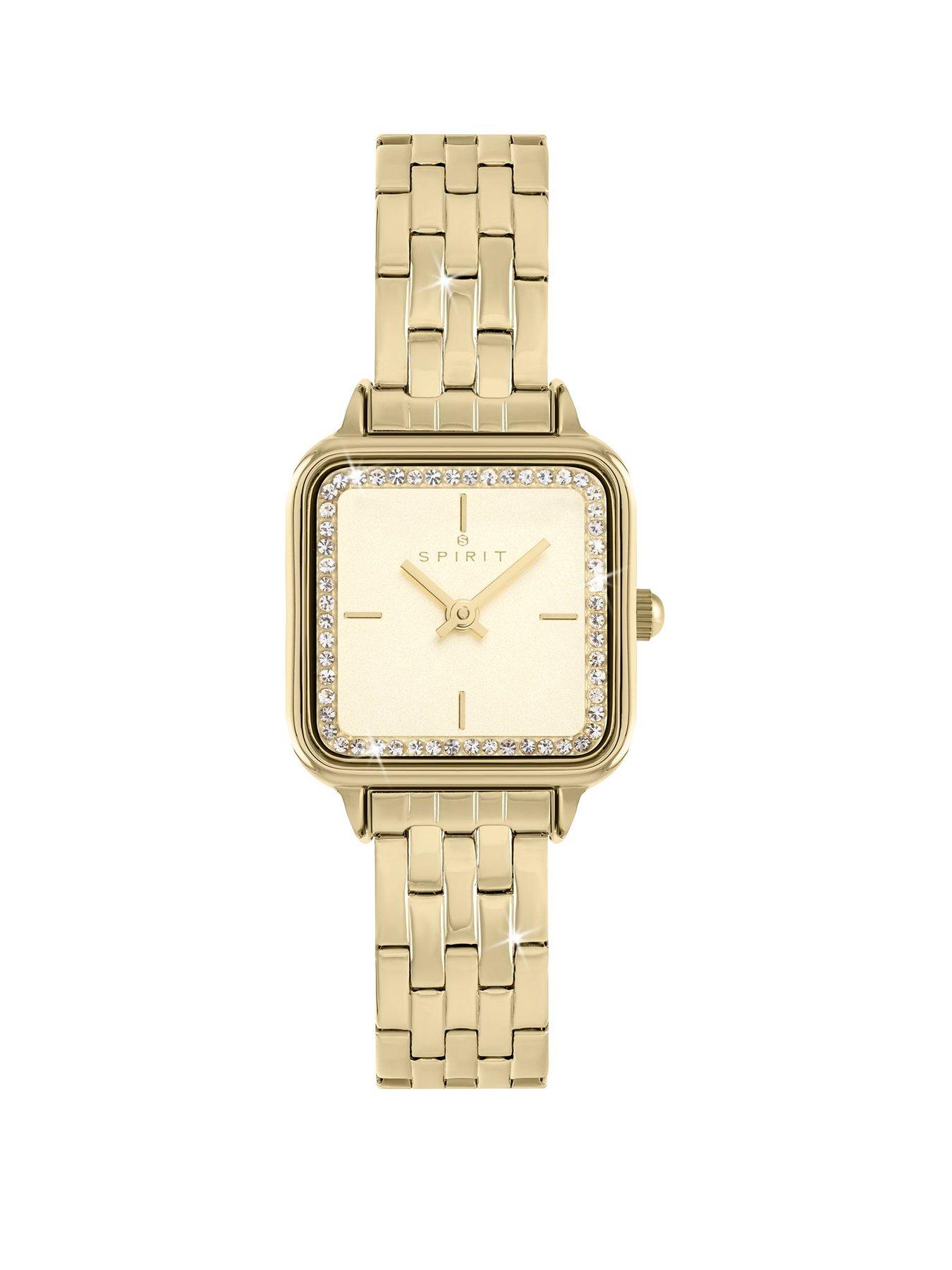 undefined Ladies Square Gold Dial Silver Plated Bracelet Watch