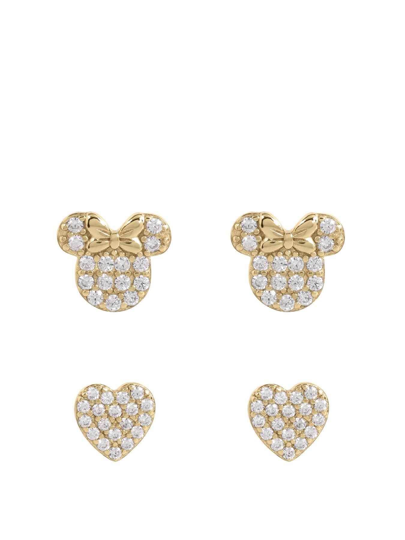 undefined Sterling Silver Heart and Minnie Mouse Stoneset Earring Set