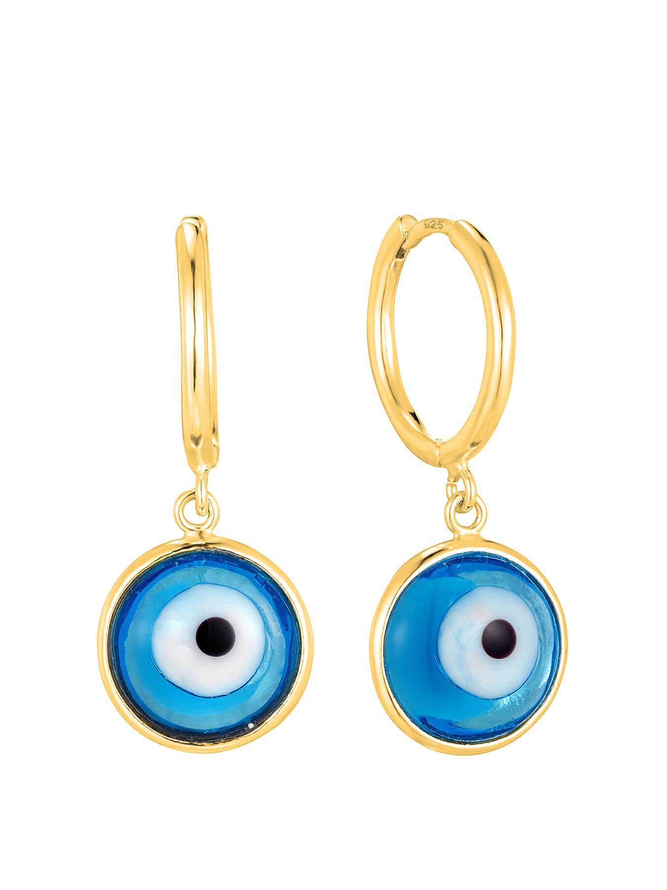 undefined 18ct Gold Plated Evil Eye Glass Charm Hoops