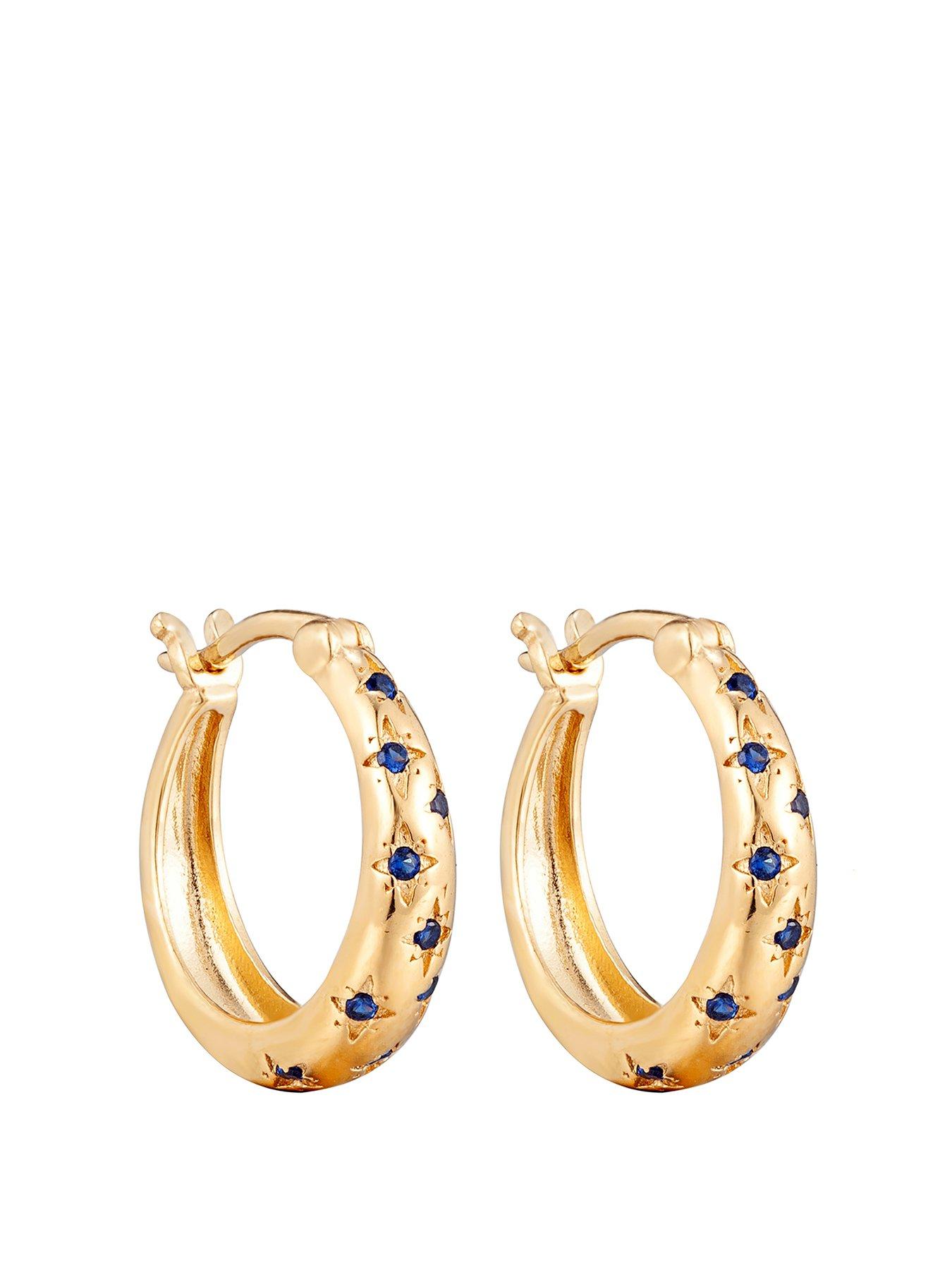 undefined 18ct Gold Plated Sapphire Star Hoops