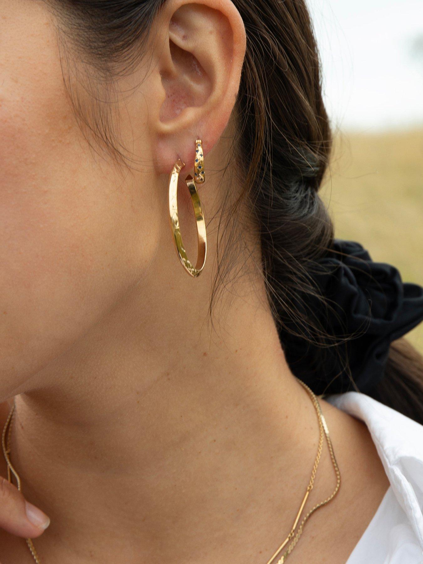 Image 2 of 4 of Seol + Gold 18ct Gold Plated Sapphire Star Hoops