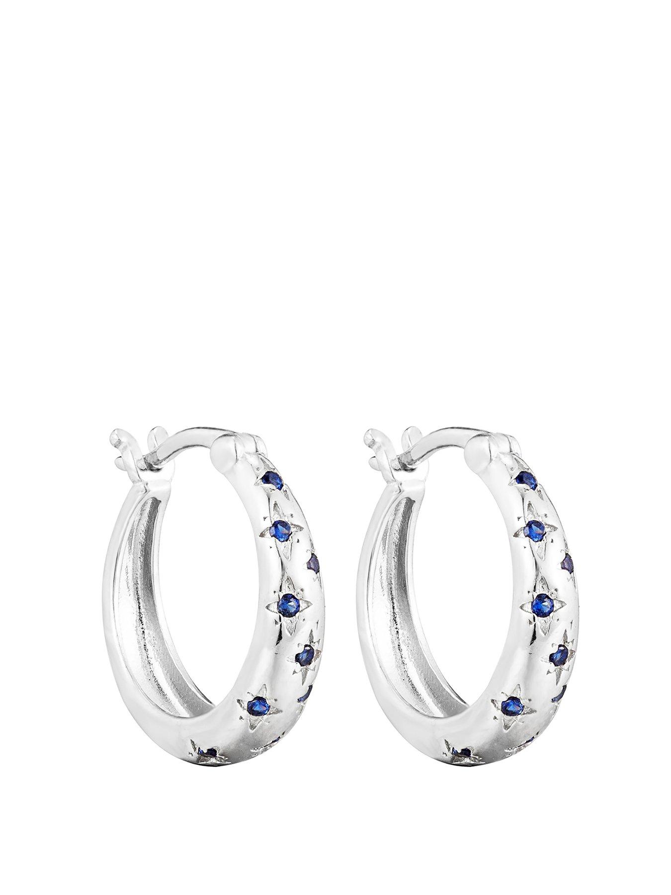 undefined Sterling Silver Sapphire Star Hoops