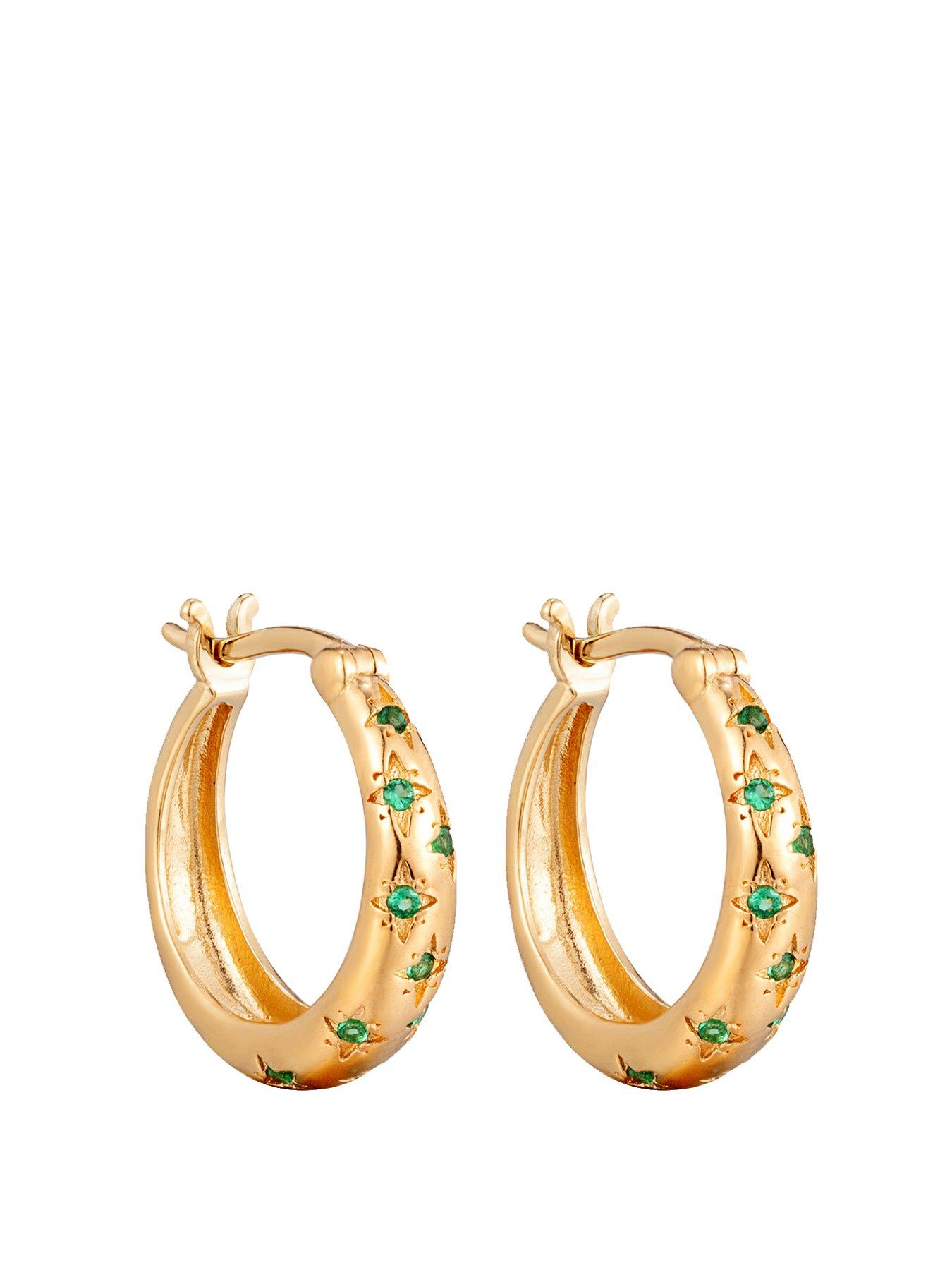 undefined 18ct Gold Plated Emerald Star Hoops