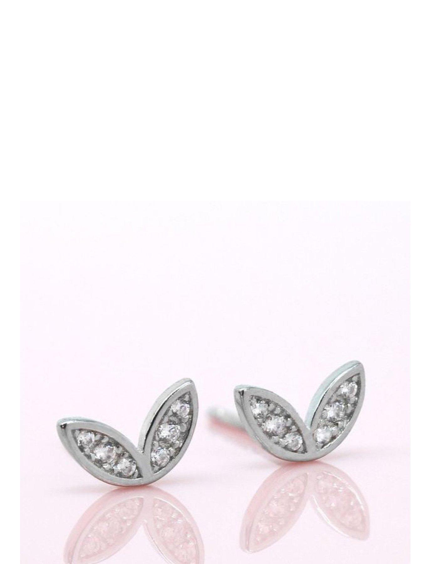 undefined Winged Earrings with CZ Stones - Sterling Silver