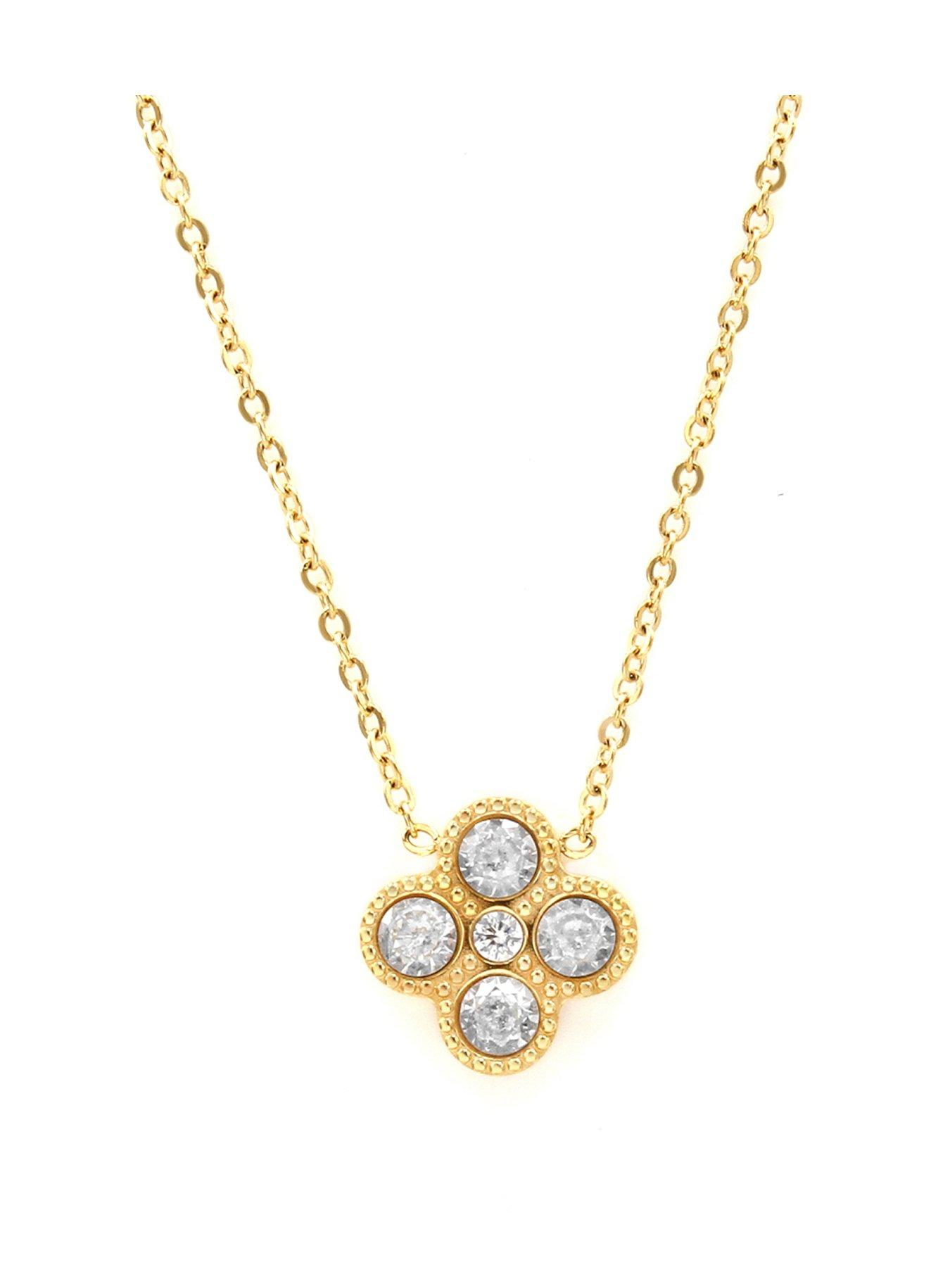 Say It With Full CZ Clover Necklace - Yellow Gold