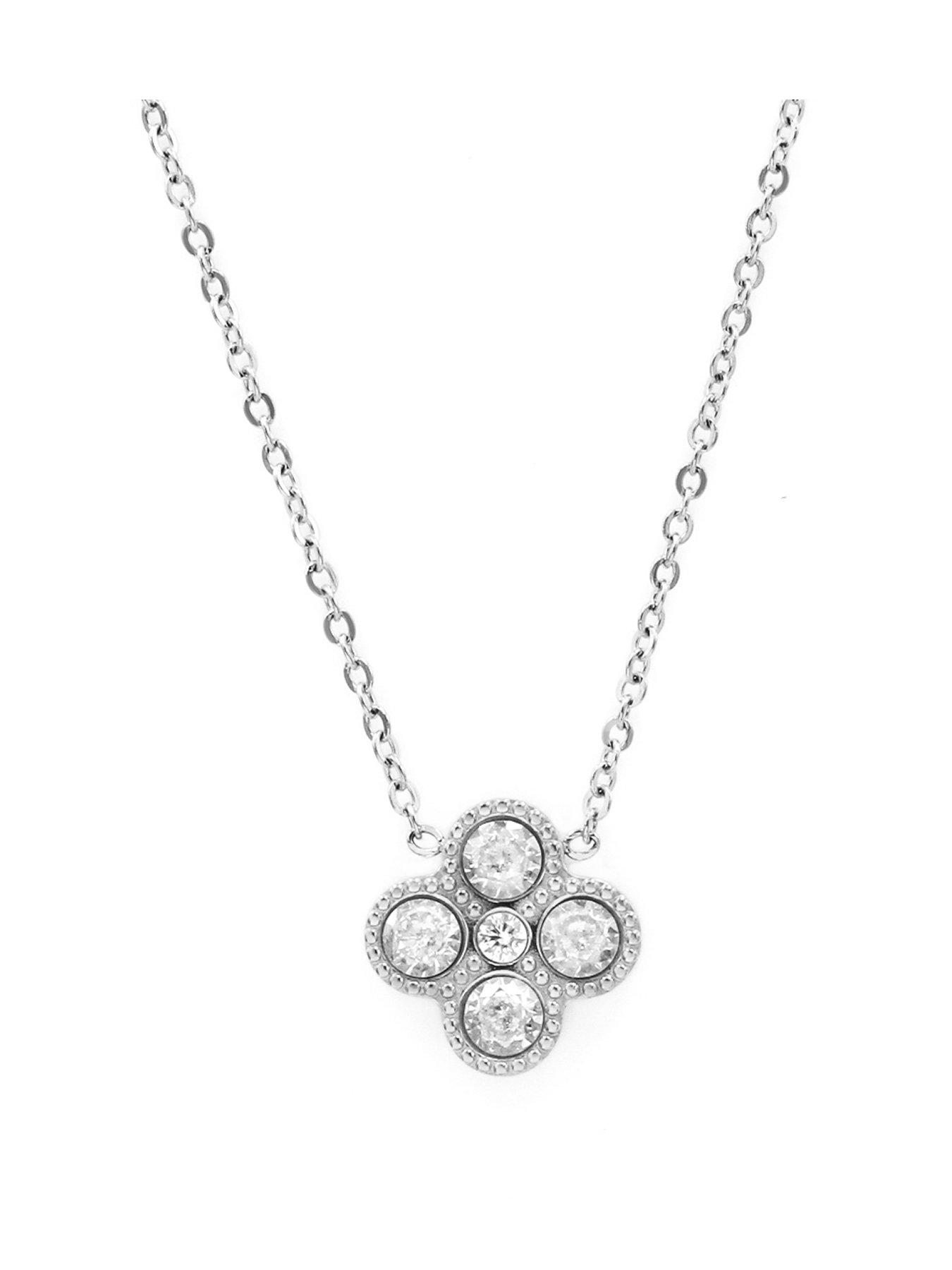 undefined Full CZ Clover Necklace - Silver