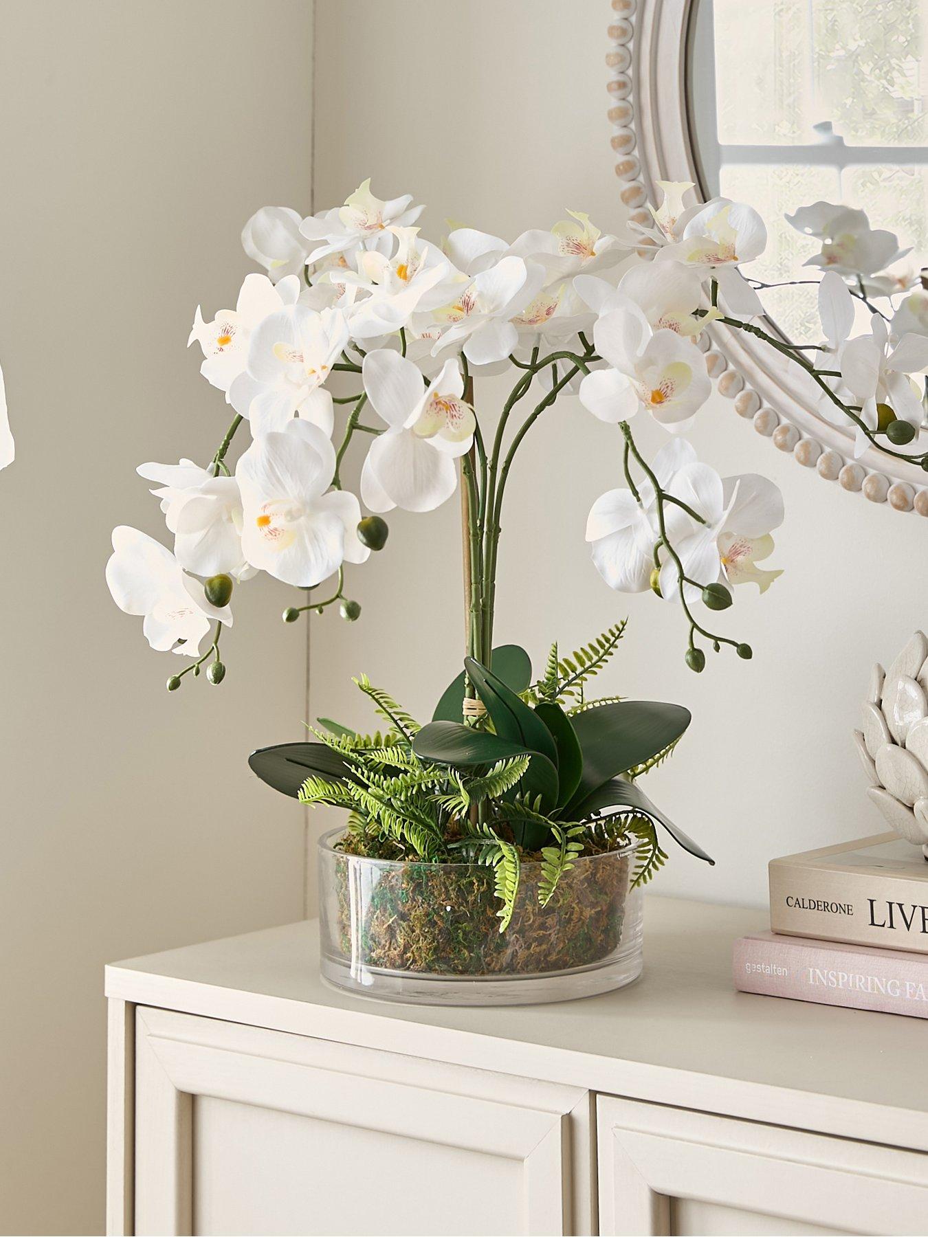 undefined Real Touch 5-Stem Faux Orchid with Fern in Glass Pot