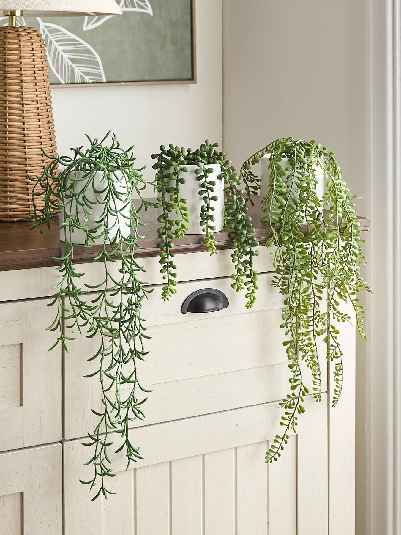 undefined Set of 3 Trailing Faux Plants in White Ceramic Pots