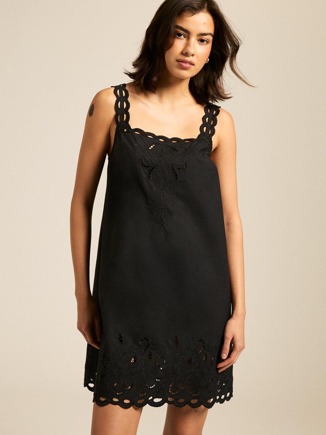 undefined Black Cutwork Embroidered Strappy Mini Dress