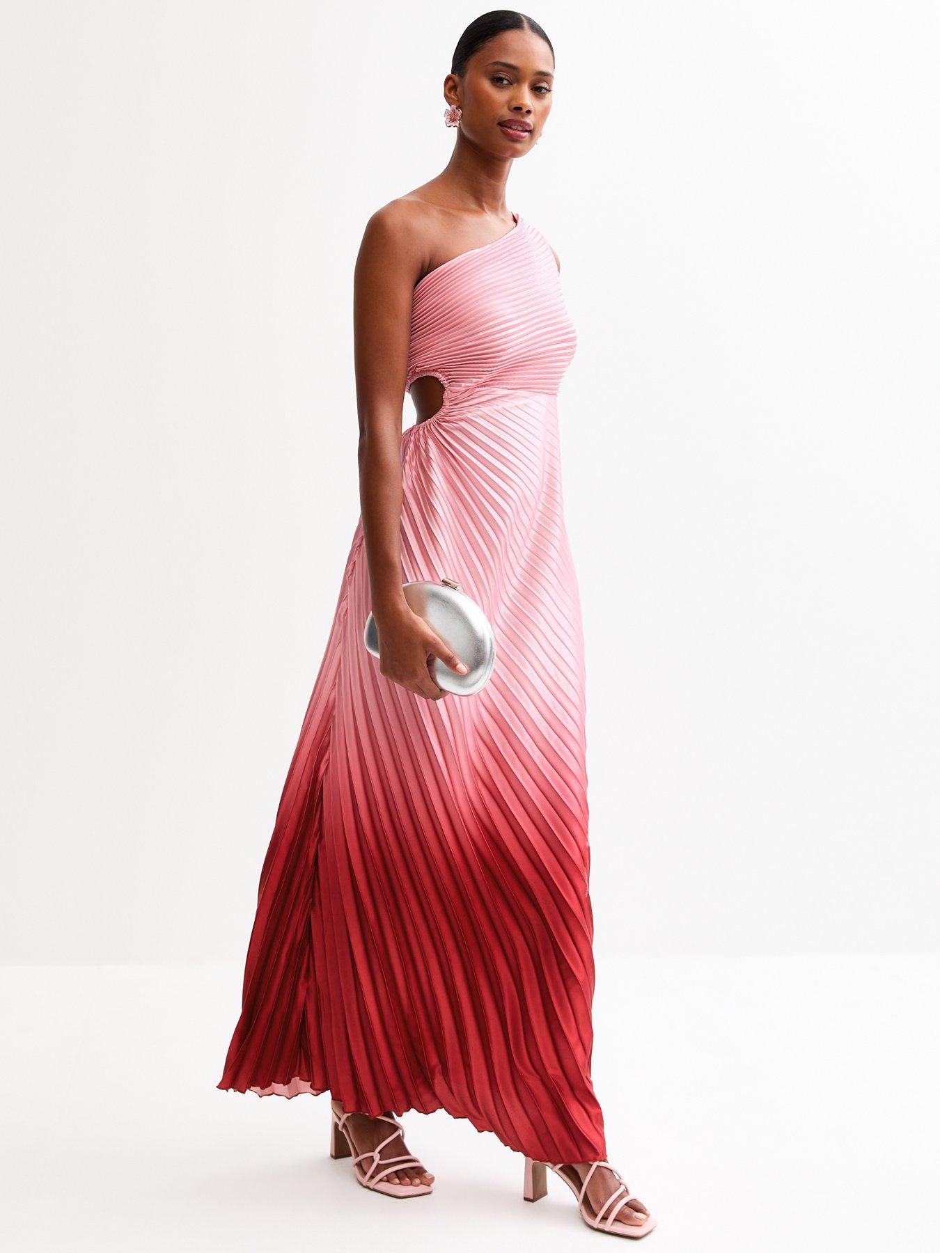 undefined Ombre Pleated Satin Maxi Dress - Pink