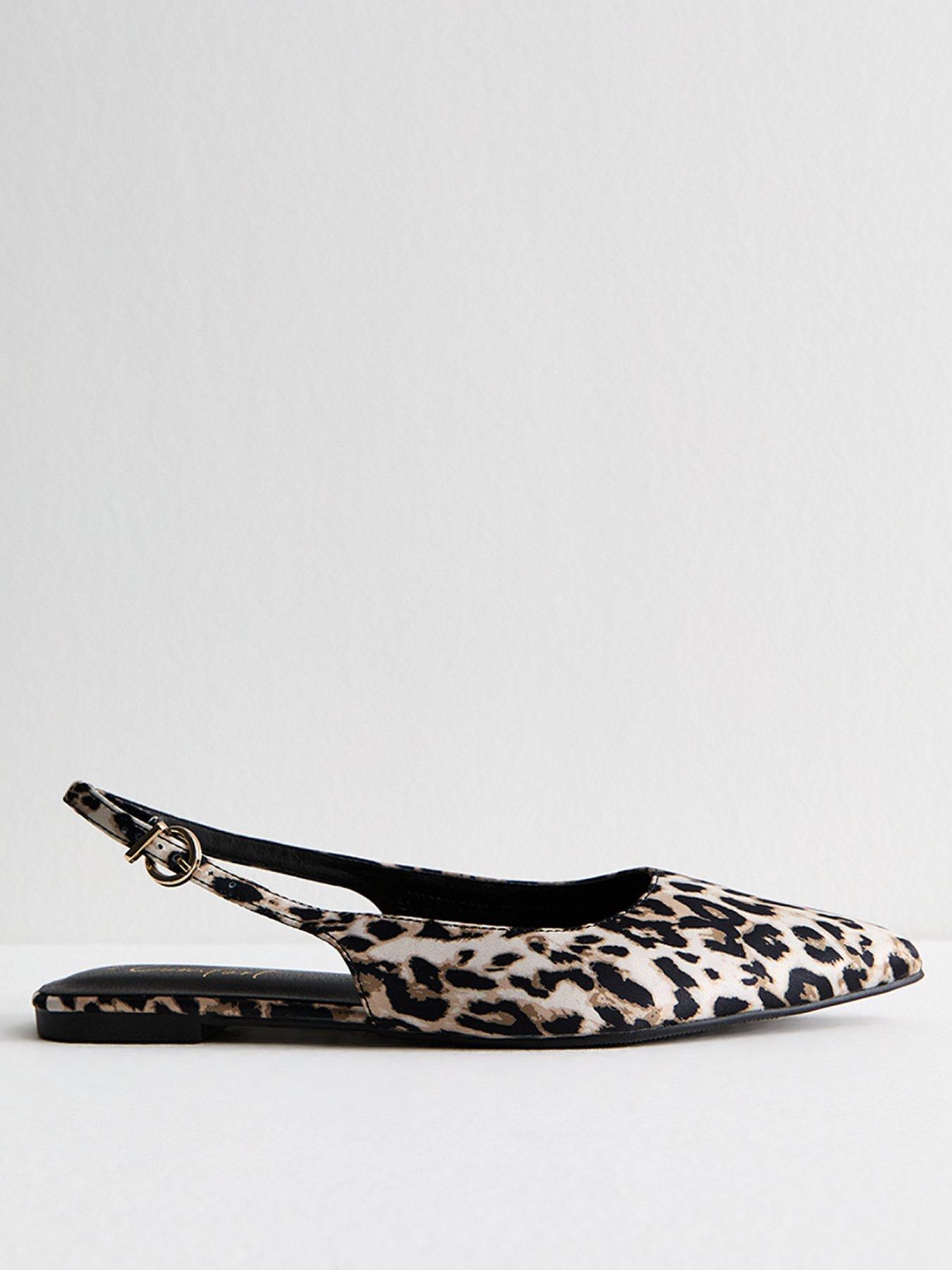 undefined Stone Leopard Print Pointed Toe Slingback Pumps - Beige