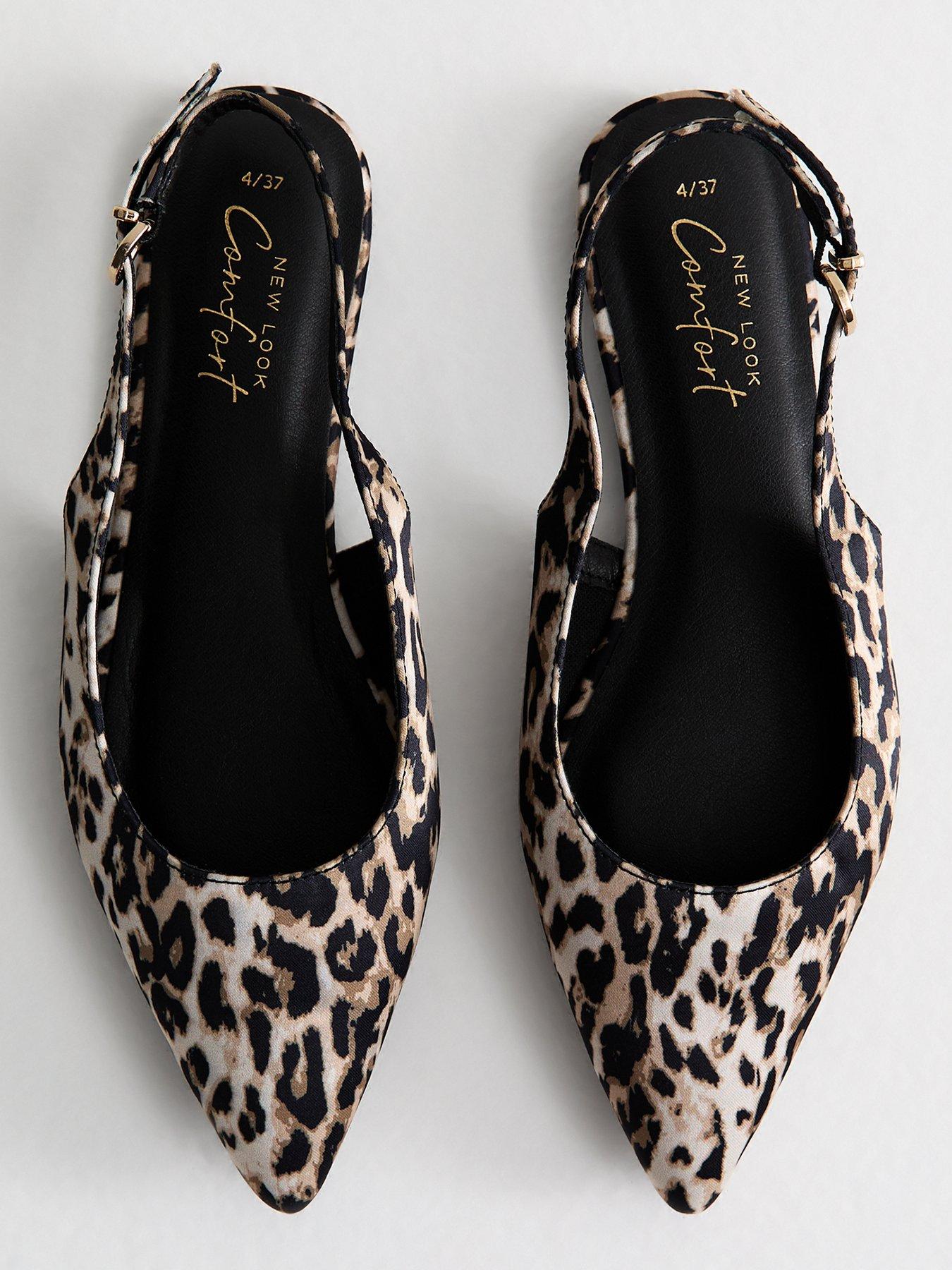 Image 4 of 6 of New Look Stone Leopard Print Pointed Toe Slingback Pumps - Beige