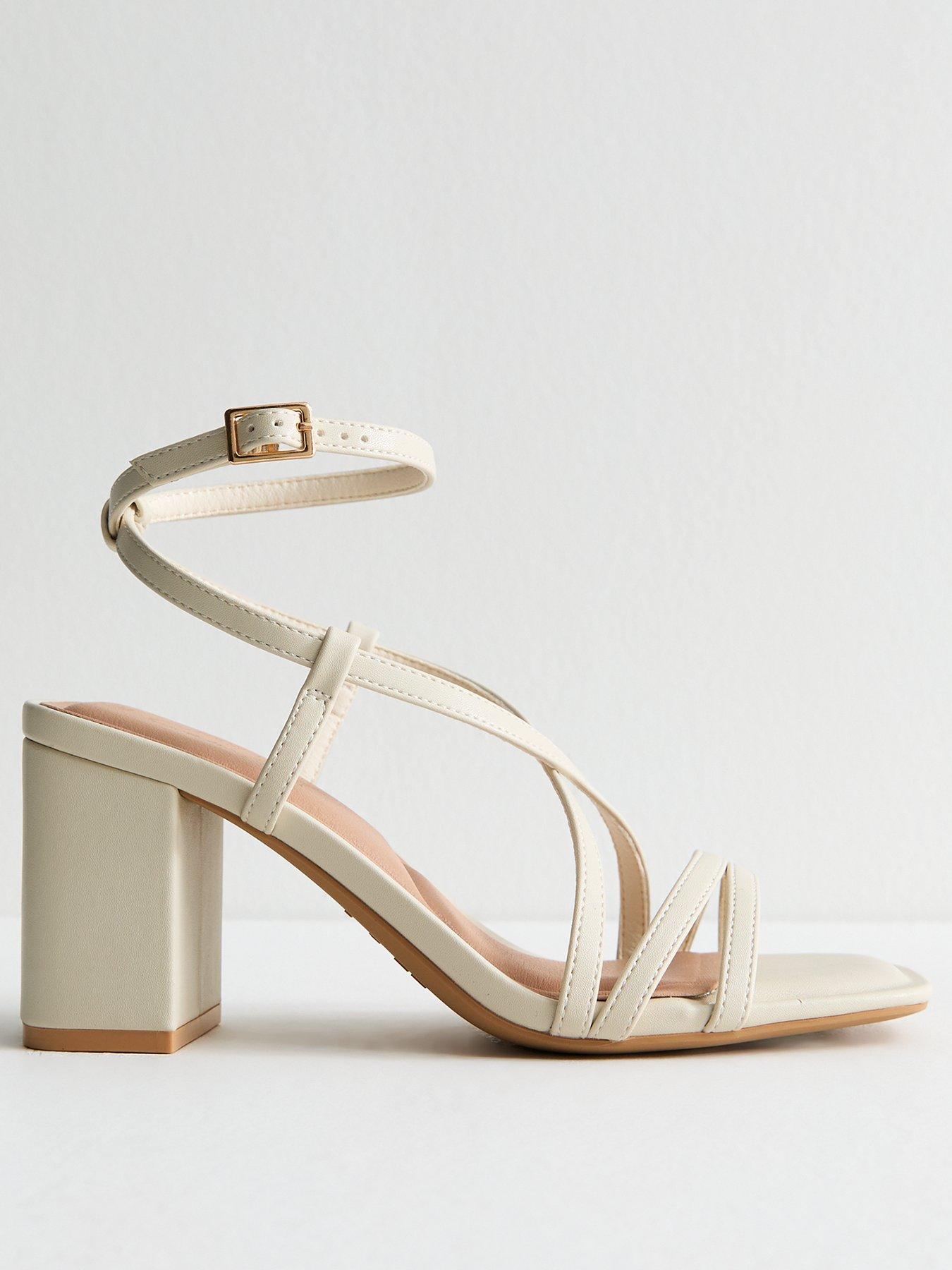 undefined Off White Faux Leather Block Heel Multi Strap Sandals