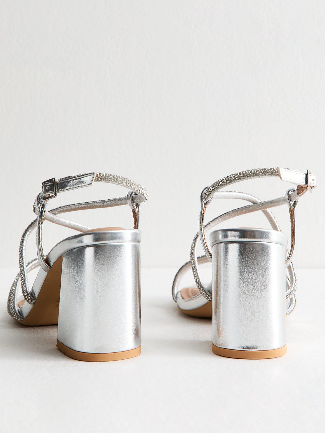 Image 3 of 6 of New Look Wide Fit Silver Diamante Embellished Block Heel Sandals