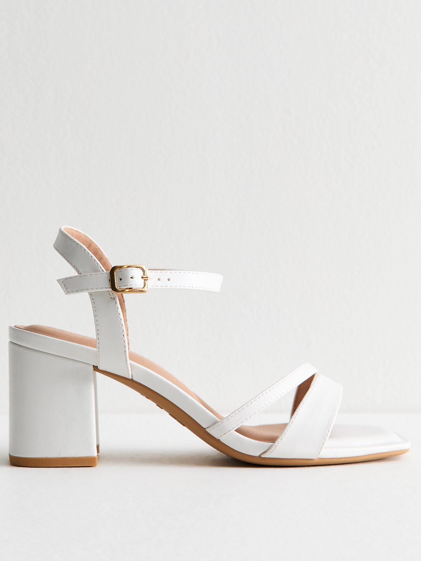 undefined Wide Fit White Faux Leather Block Heel Sandals