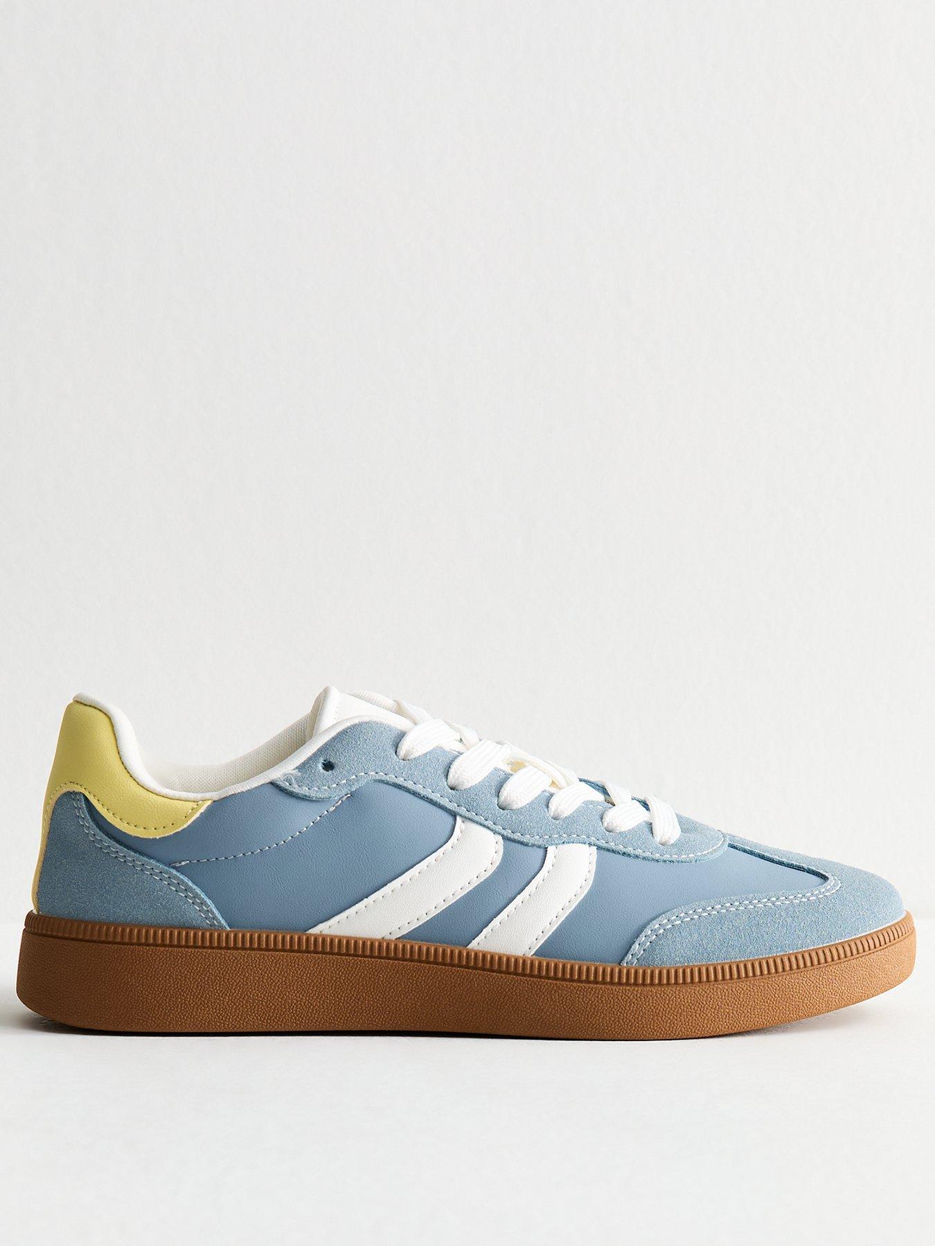 New Look Panelled Faux Suede Contrast Trim Trainers - Blue