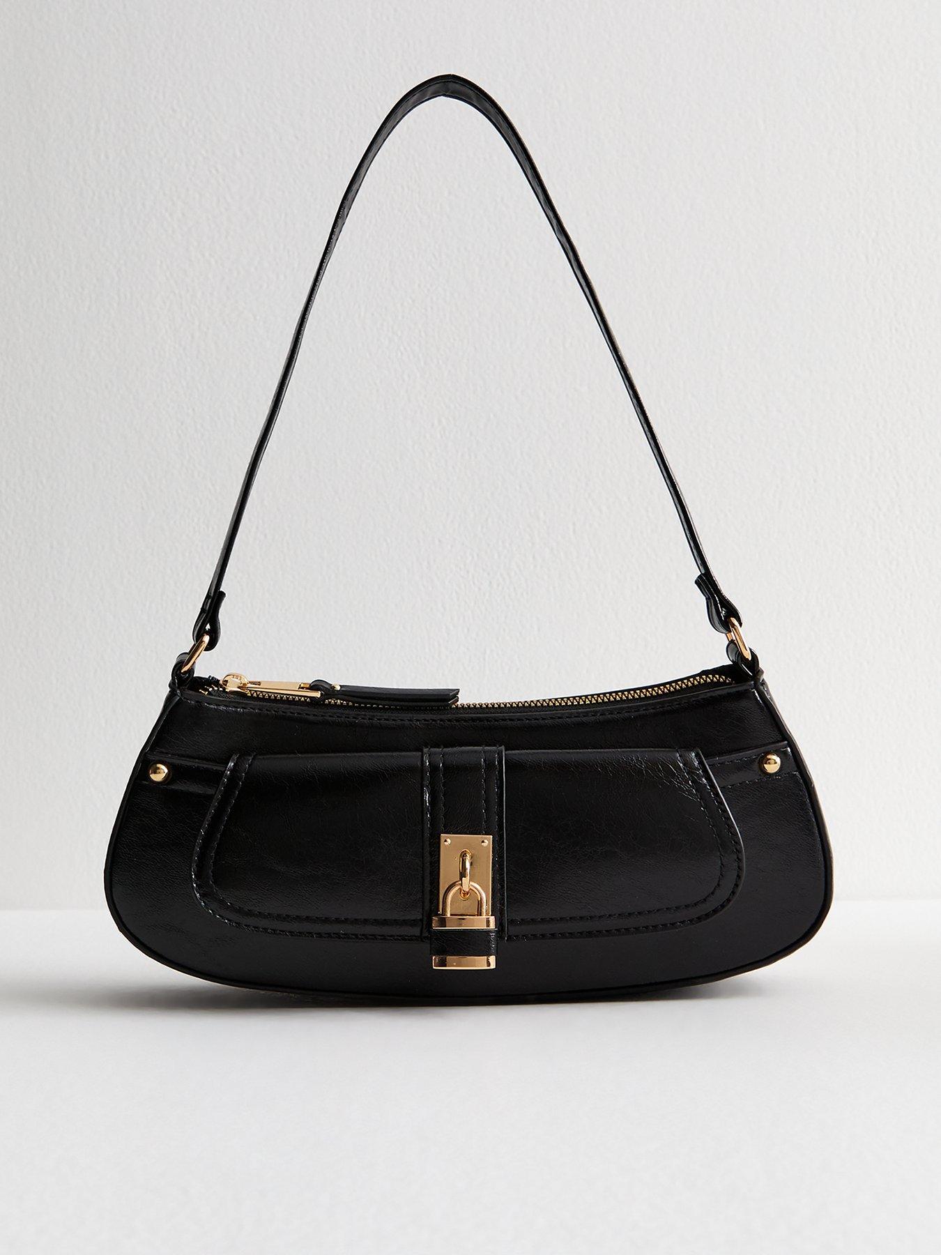 undefined Patent Faux Leather Padlock Detail Mini Shoulder Bag - Black