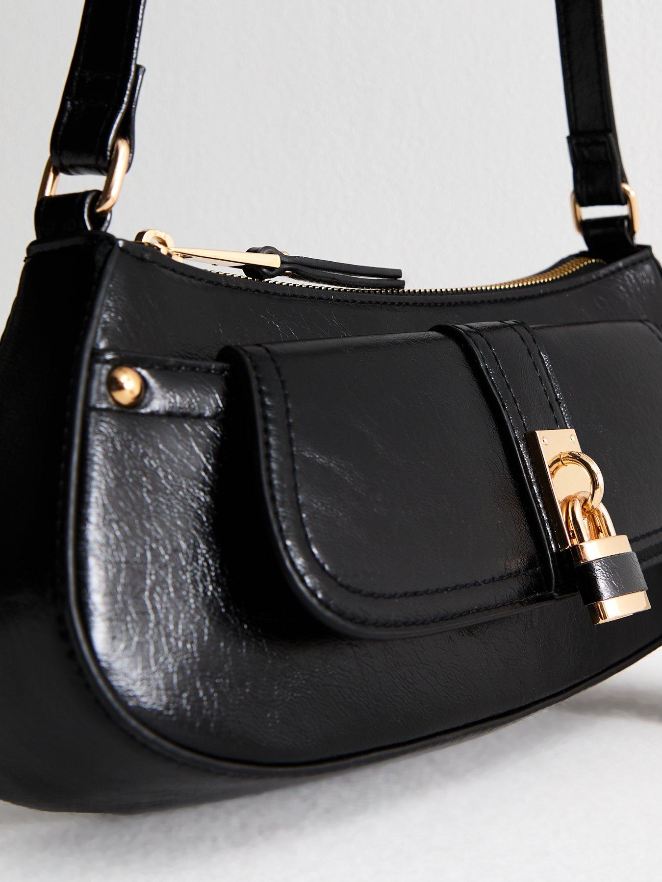 Image 4 of 5 of New Look Patent Faux Leather Padlock Detail Mini Shoulder Bag - Black
