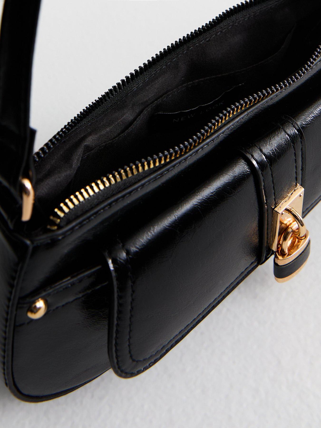 Image 5 of 5 of New Look Patent Faux Leather Padlock Detail Mini Shoulder Bag - Black