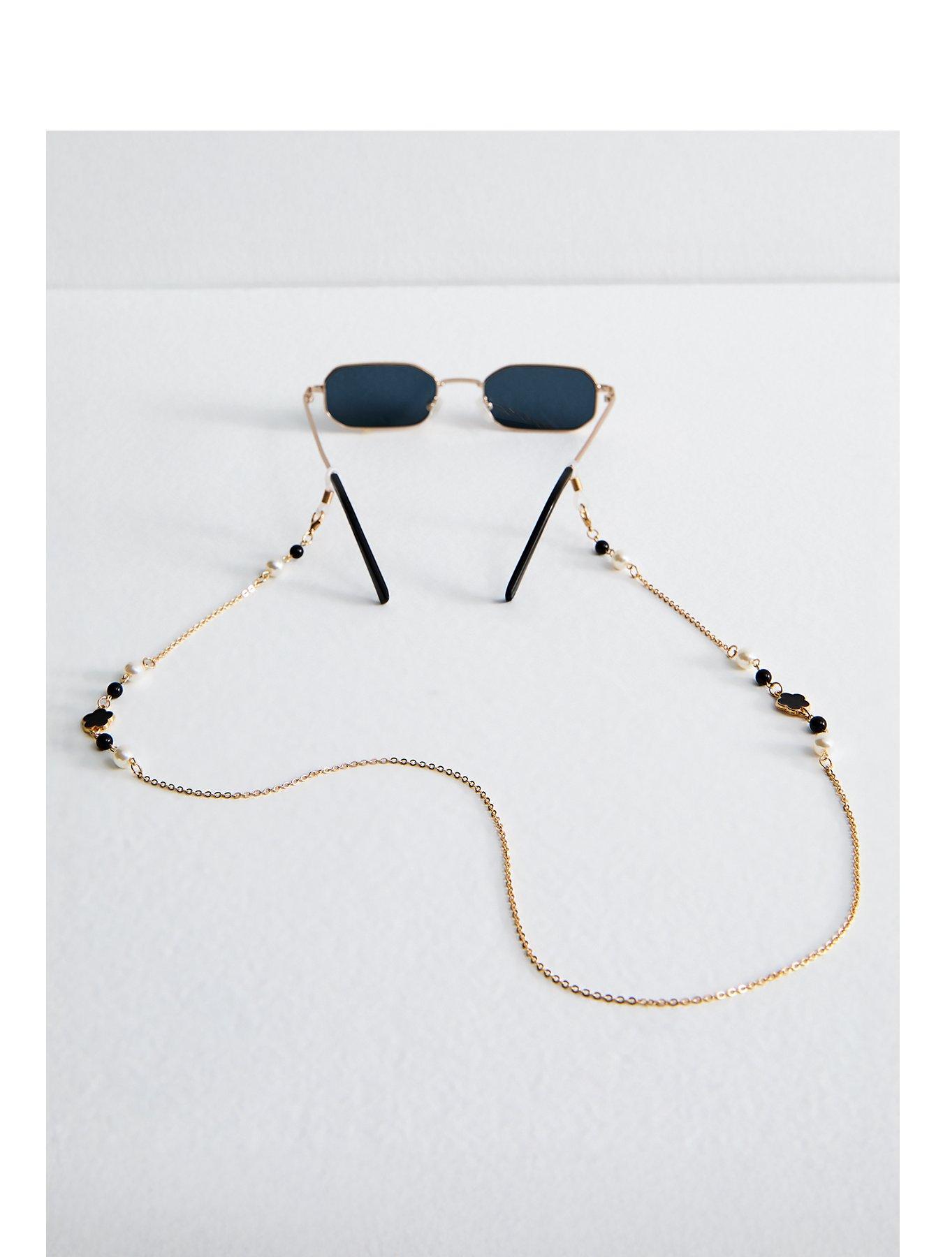 undefined Gold Tone Flower Charm Sunglasses Chain - Black