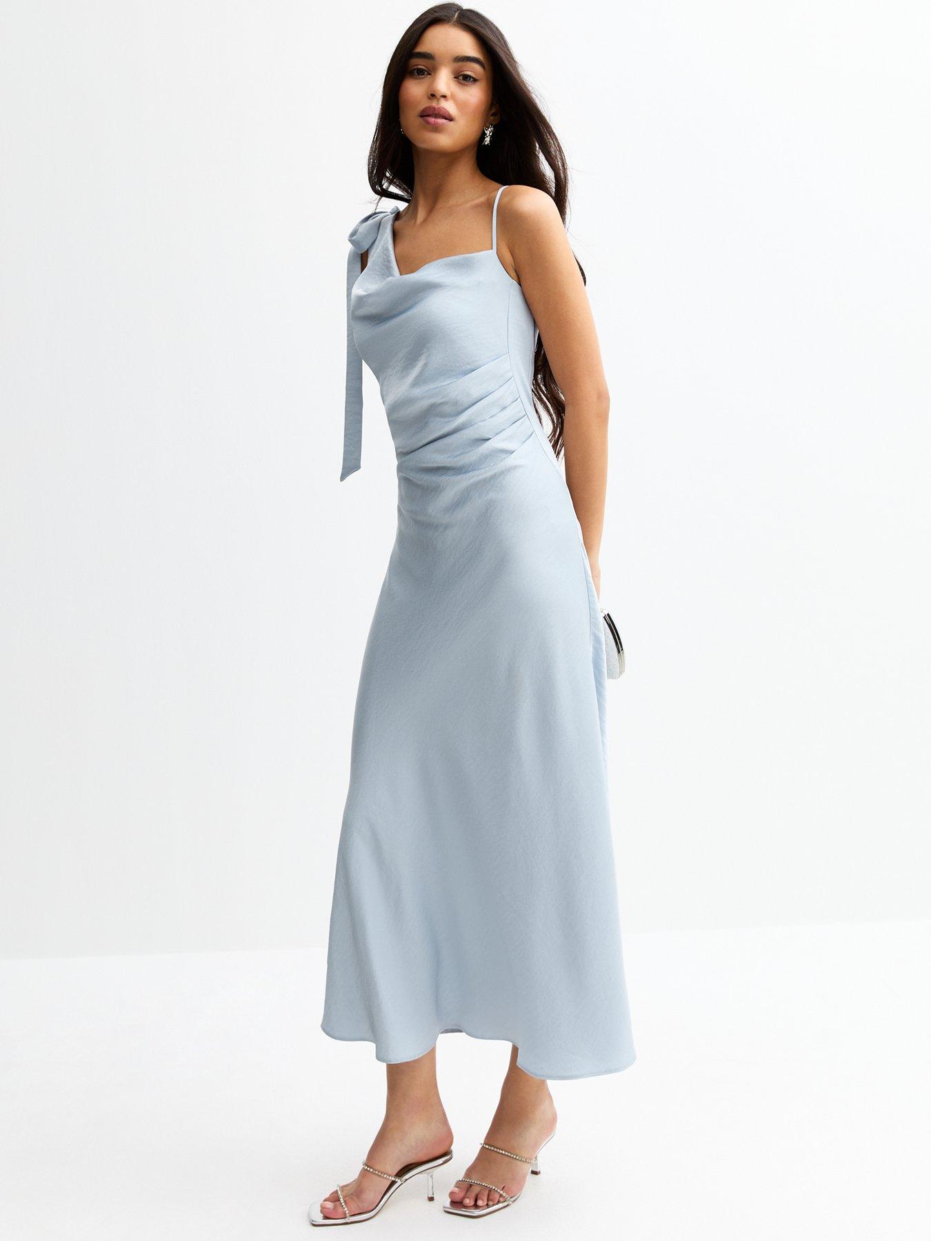 undefined One Shoulder Midi Dress - Light Blue
