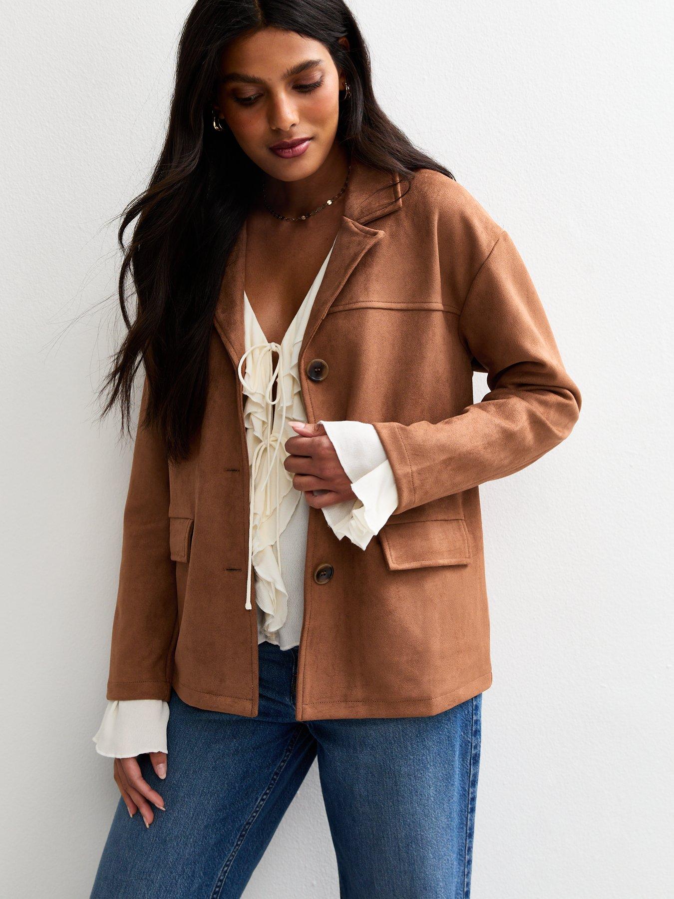 undefined Tan Faux Suede Button Up Jacket - Brown