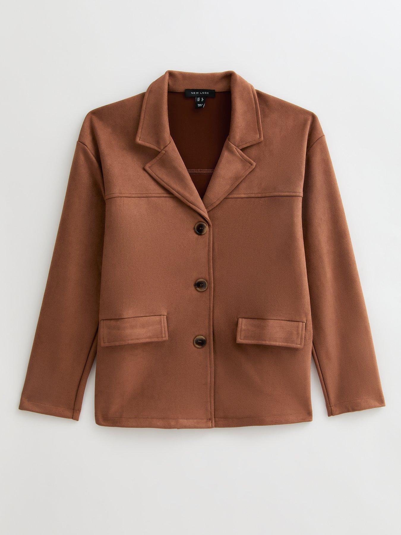 Image 5 of 5 of New Look Tan Faux Suede Button Up Jacket - Brown