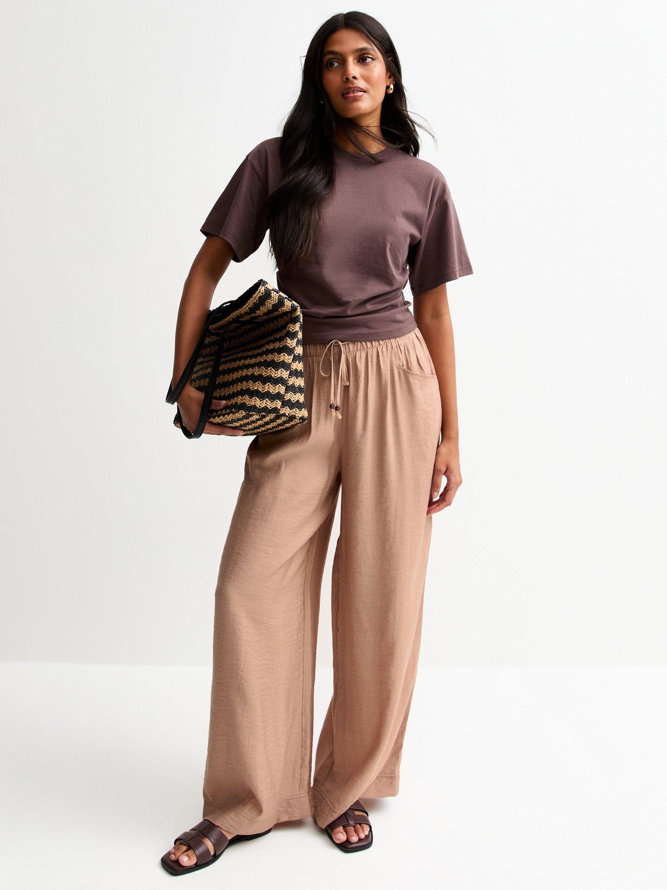 undefined Mink Textured Wide Leg Trousers - Brown