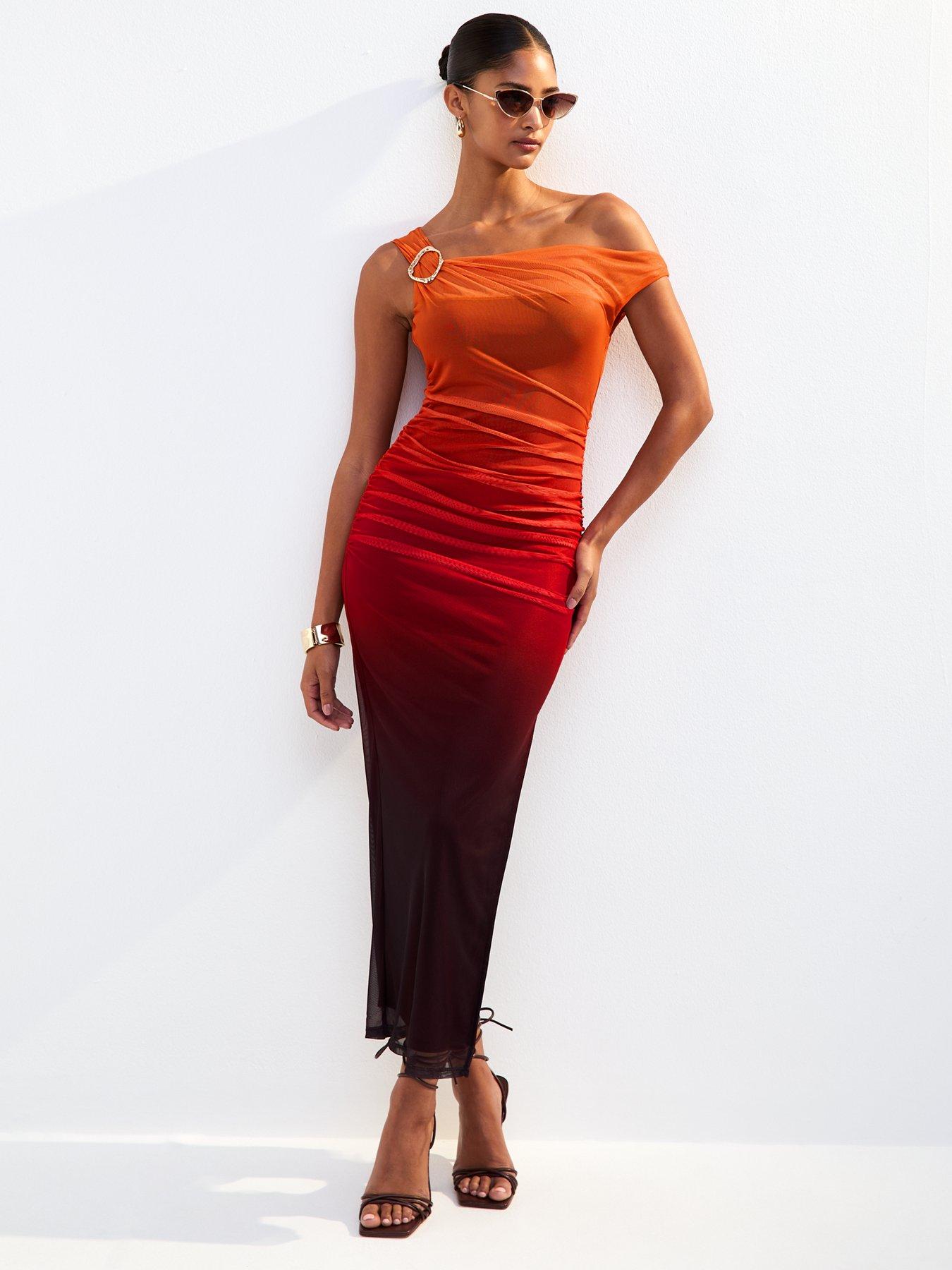 New Look Ombre Mesh Dress - Orange
