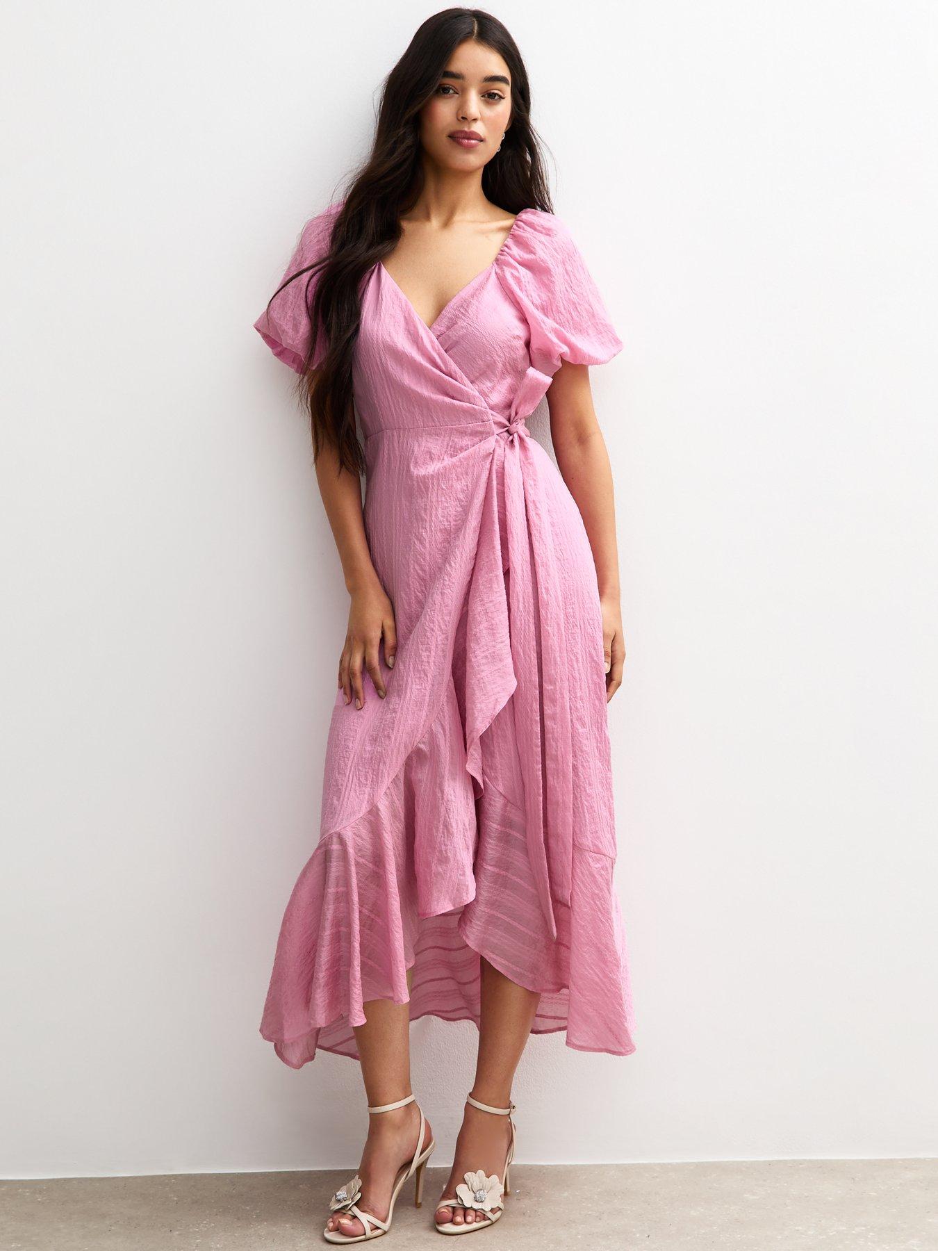 New Look Occ Text Wrap Ruffle Midi Pink Very