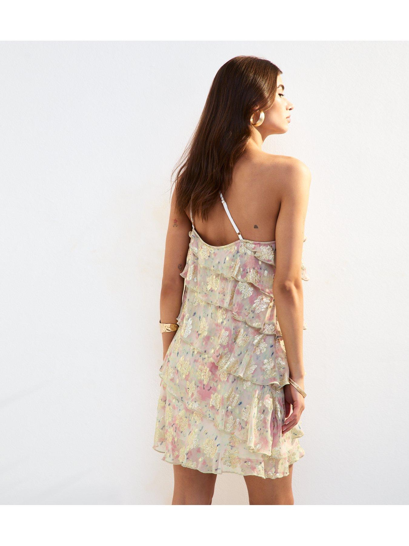 New Look Gold Jaquard One Shoulder Mini Dress Pink Very