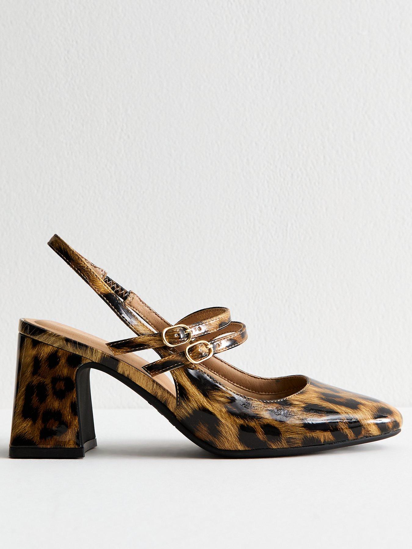 undefined Brown Leopard Print Block Heel Mary Jane Shoes - Beige