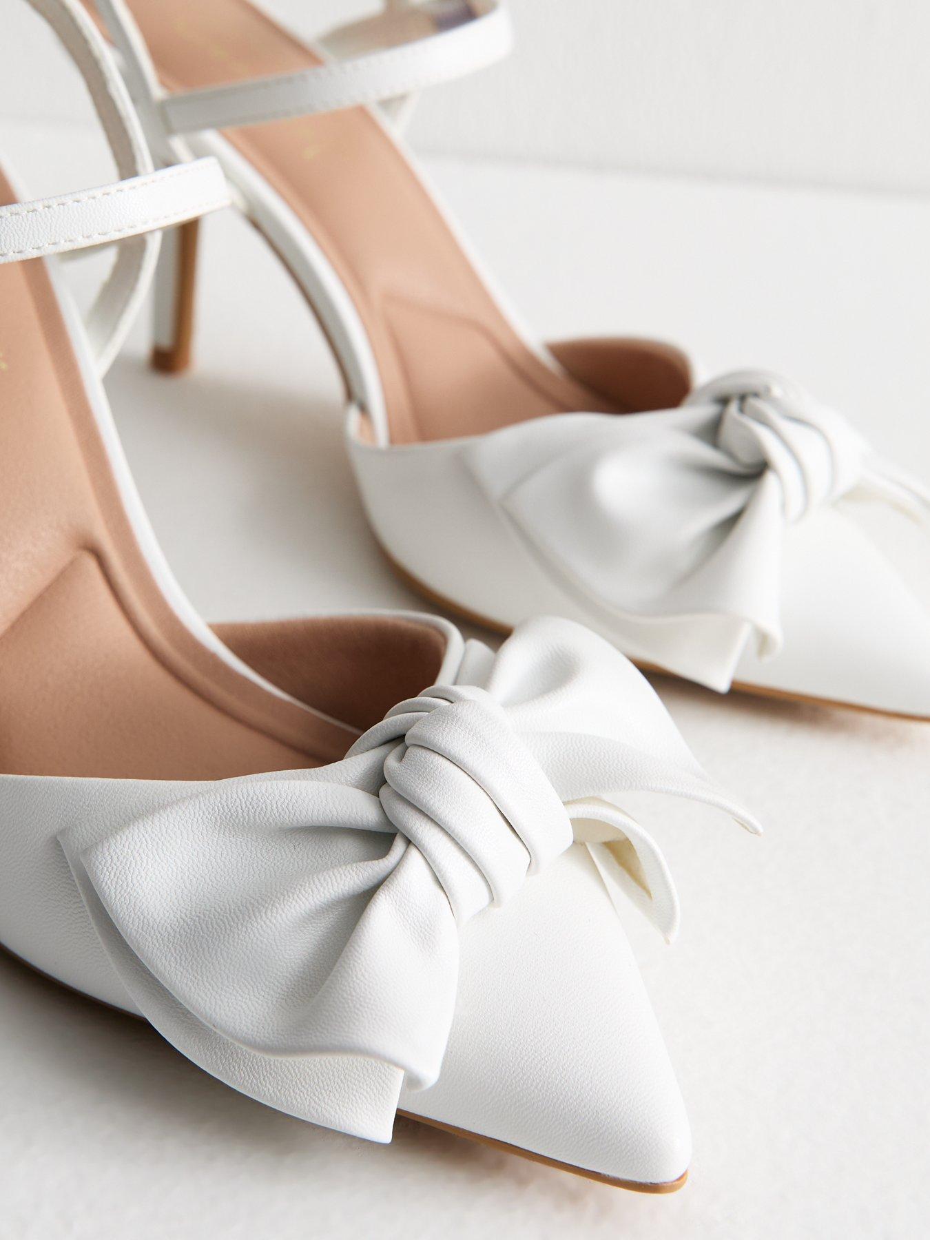 New Look White Faux Leather Bow Applique Open Court Shoes Very