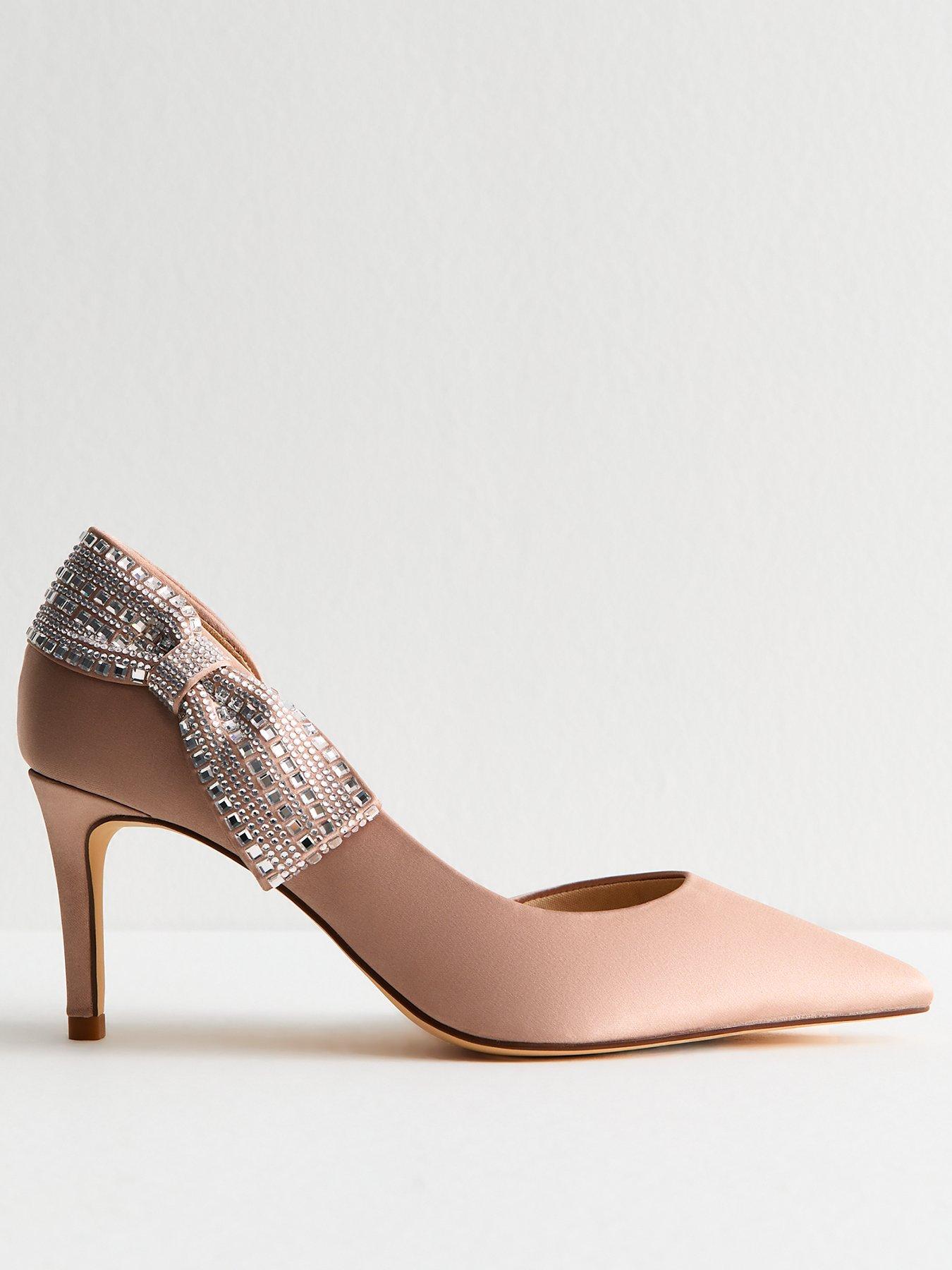undefined Light Pink Satin Diamante Bow D'orsay Court Shoes - Pink
