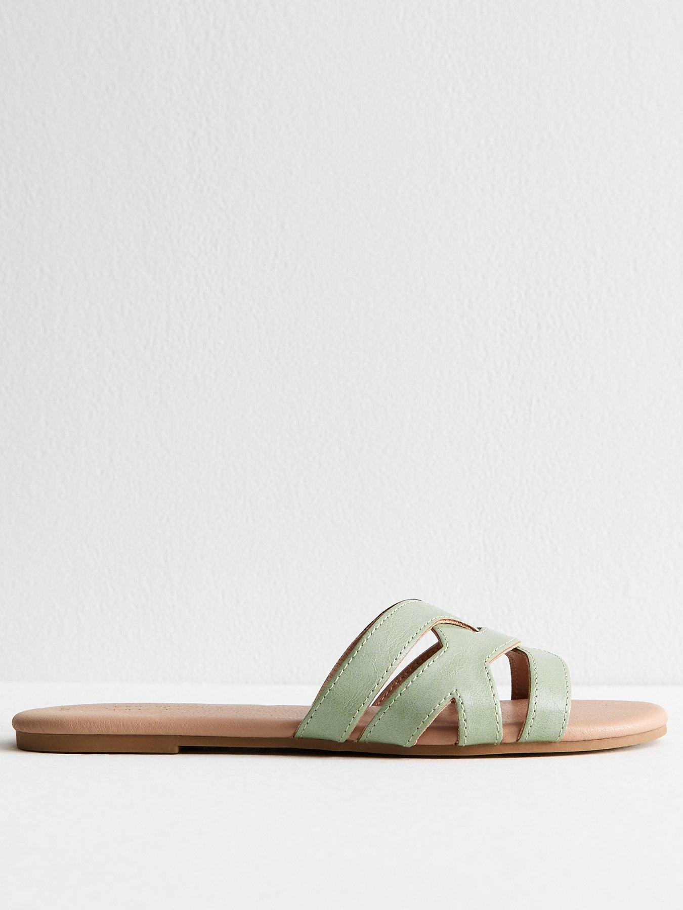 undefined Mint Green Faux Leather Cut Out Interwoven Strap Sandals