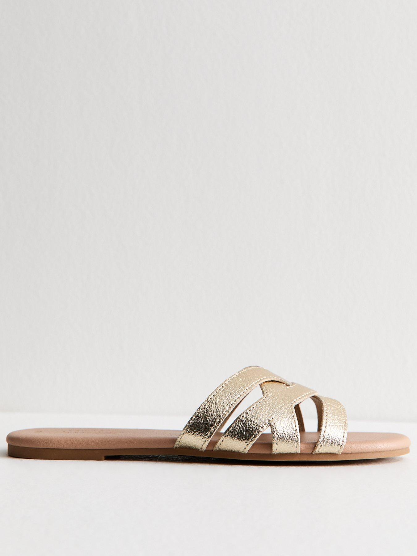 undefined Gold Faux Leather Cut Out Interwoven Strap Sandals