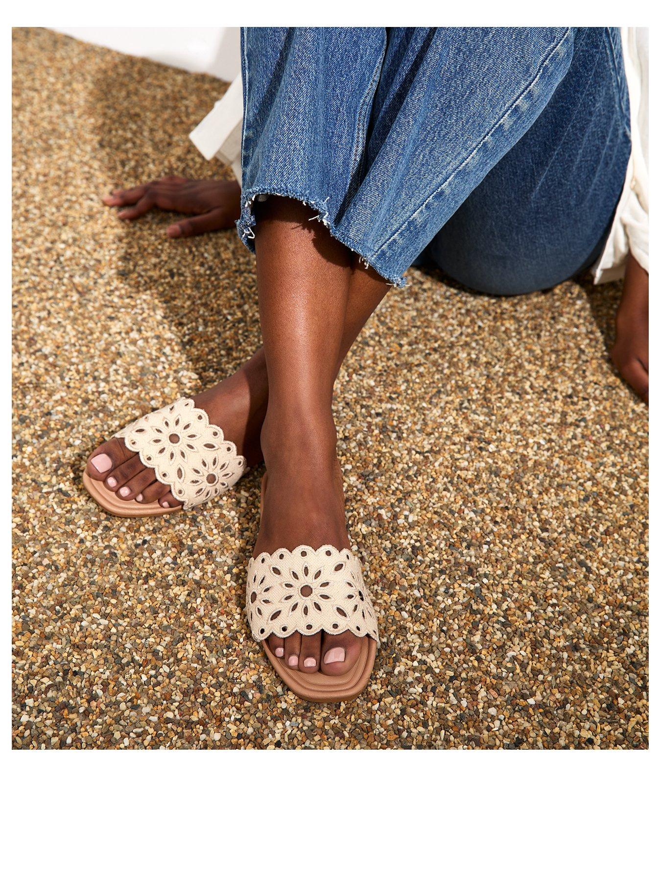 Image 2 of 5 of New Look Floral - Lazercut Linen Mule Sandals