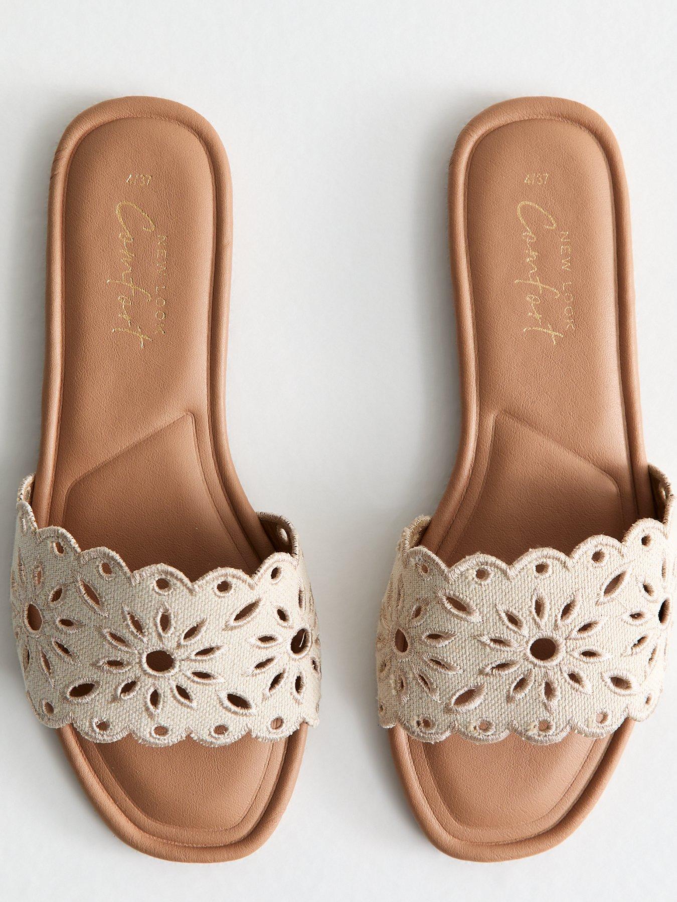 Image 4 of 5 of New Look Floral - Lazercut Linen Mule Sandals