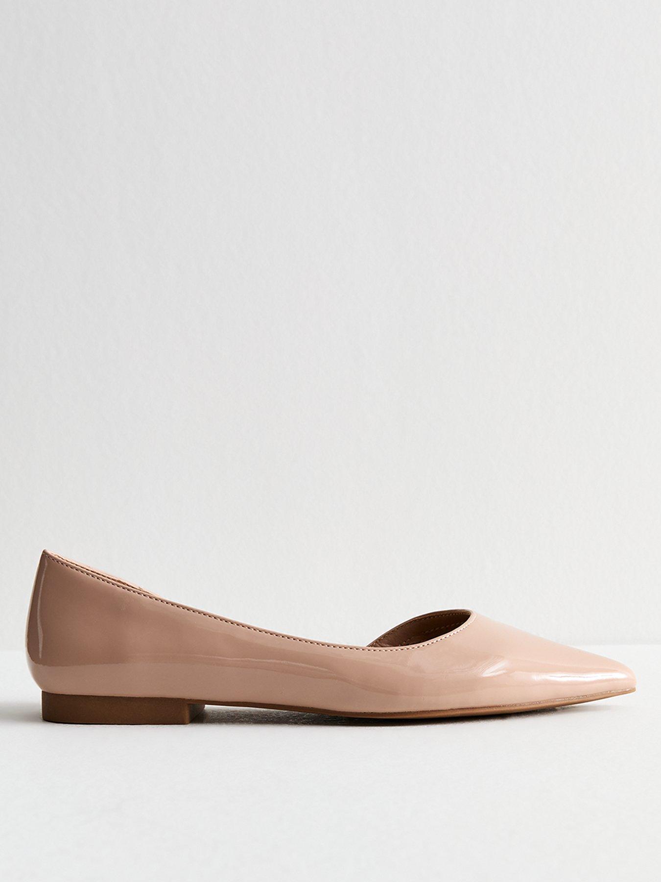 New Look Patent Faux Leather Dorsay Pointed Toe Ballet Flats - Oatmeal