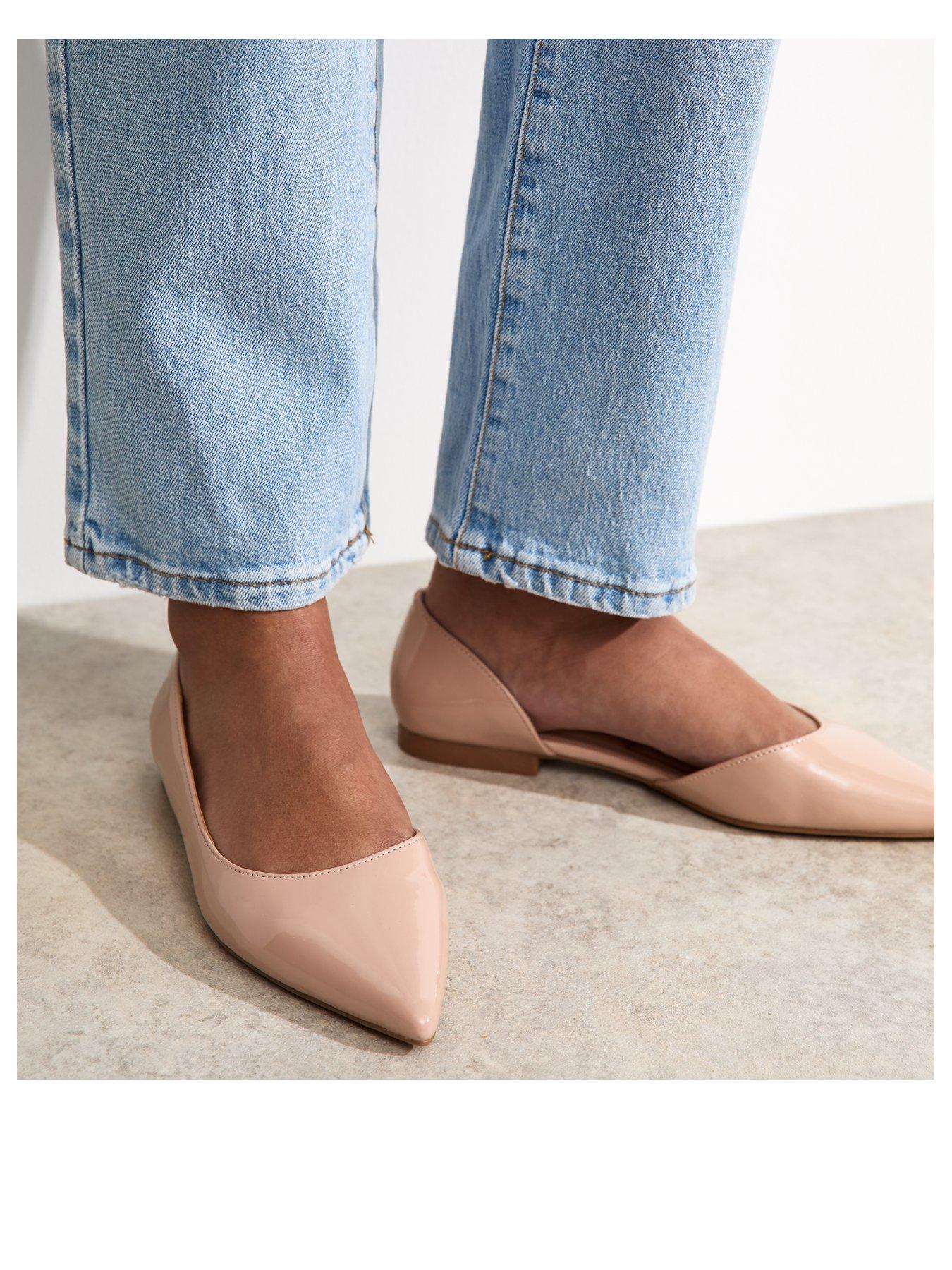 Image 2 of 5 of New Look Patent Faux Leather Dorsay Pointed Toe Ballet Flats - Oatmeal