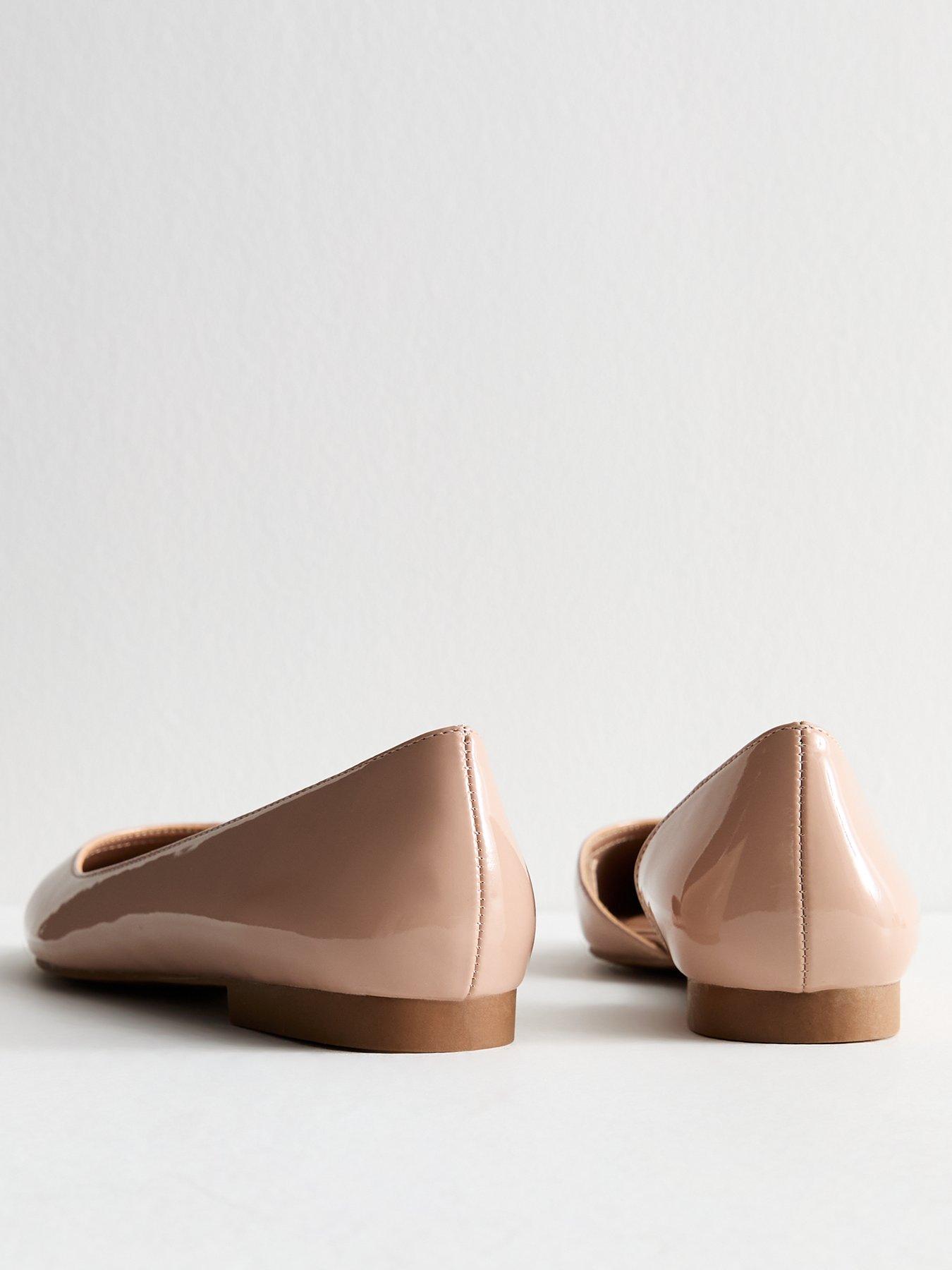 Image 3 of 5 of New Look Patent Faux Leather Dorsay Pointed Toe Ballet Flats - Oatmeal