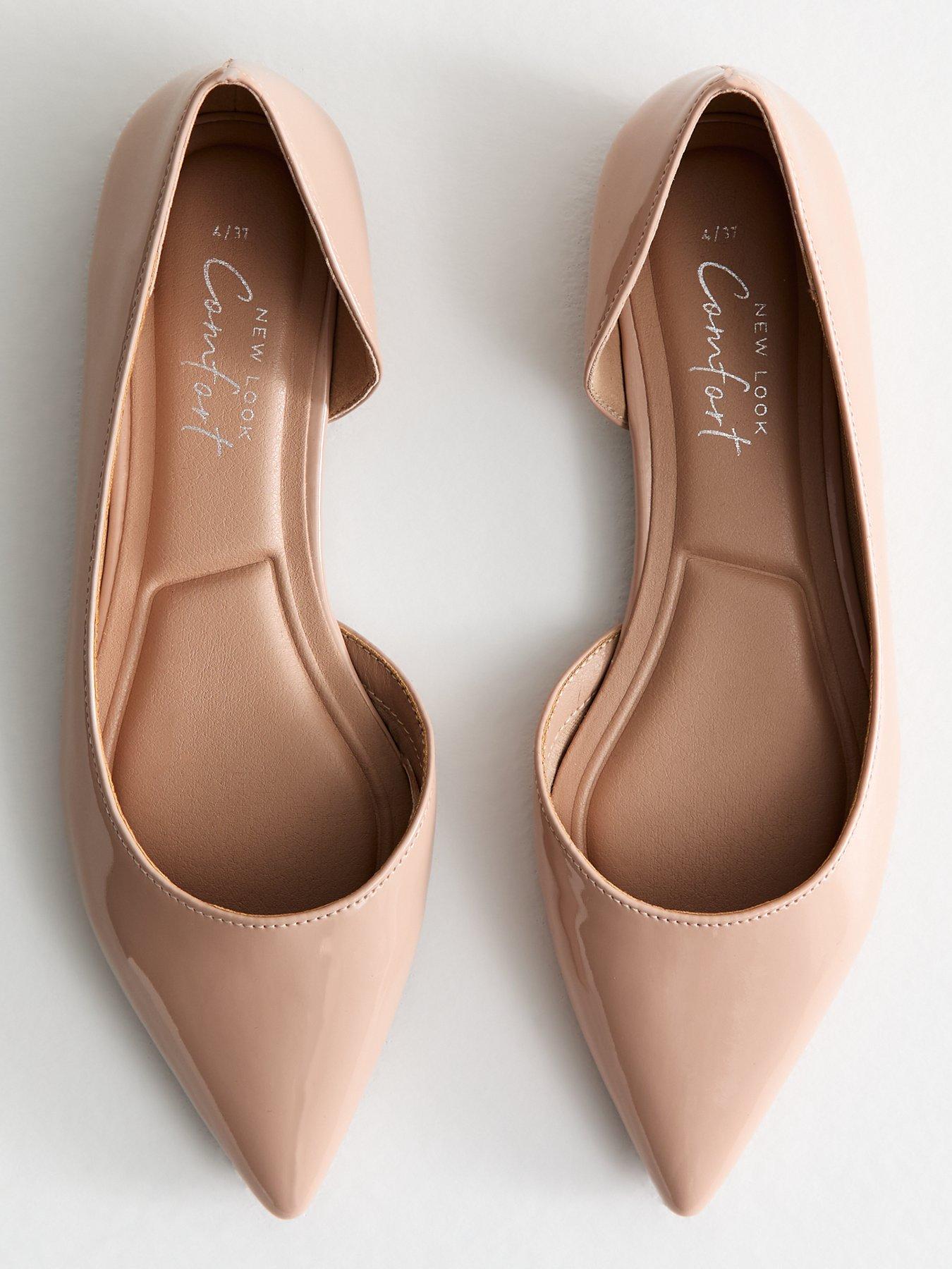 Image 4 of 5 of New Look Patent Faux Leather Dorsay Pointed Toe Ballet Flats - Oatmeal