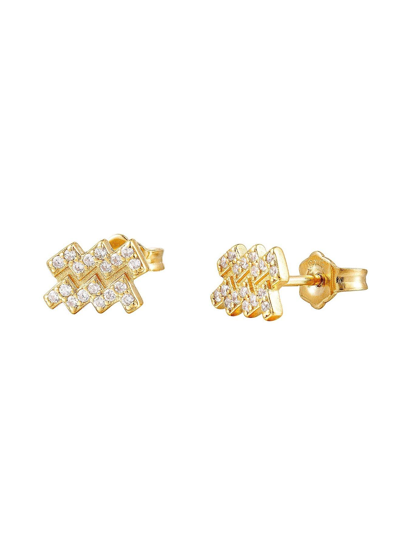 Image 3 of 4 of Seol + Gold 18ct Gold Plated Zodiac CZ Studs