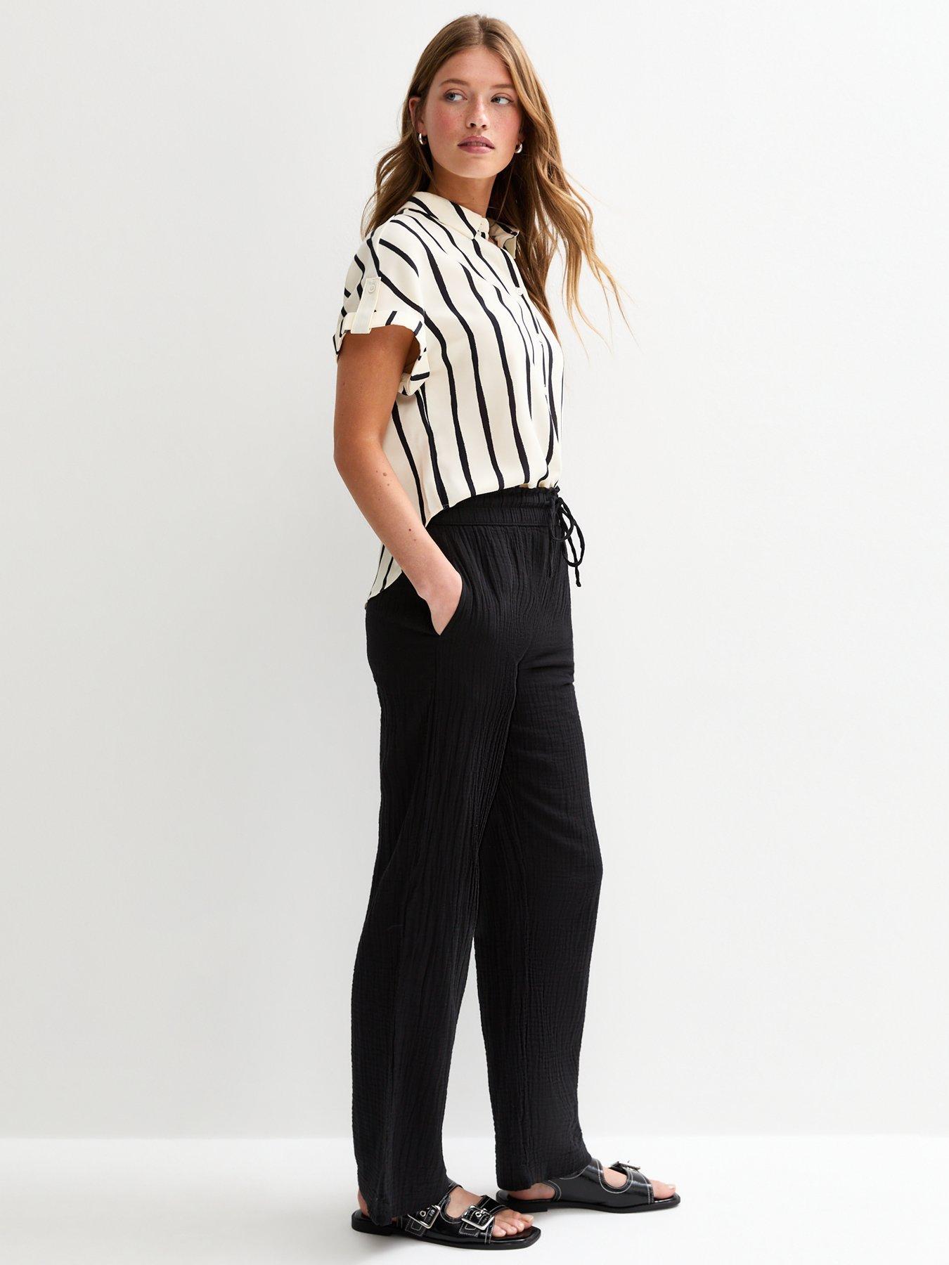 undefined Black Double Cloth Wide Leg Trousers