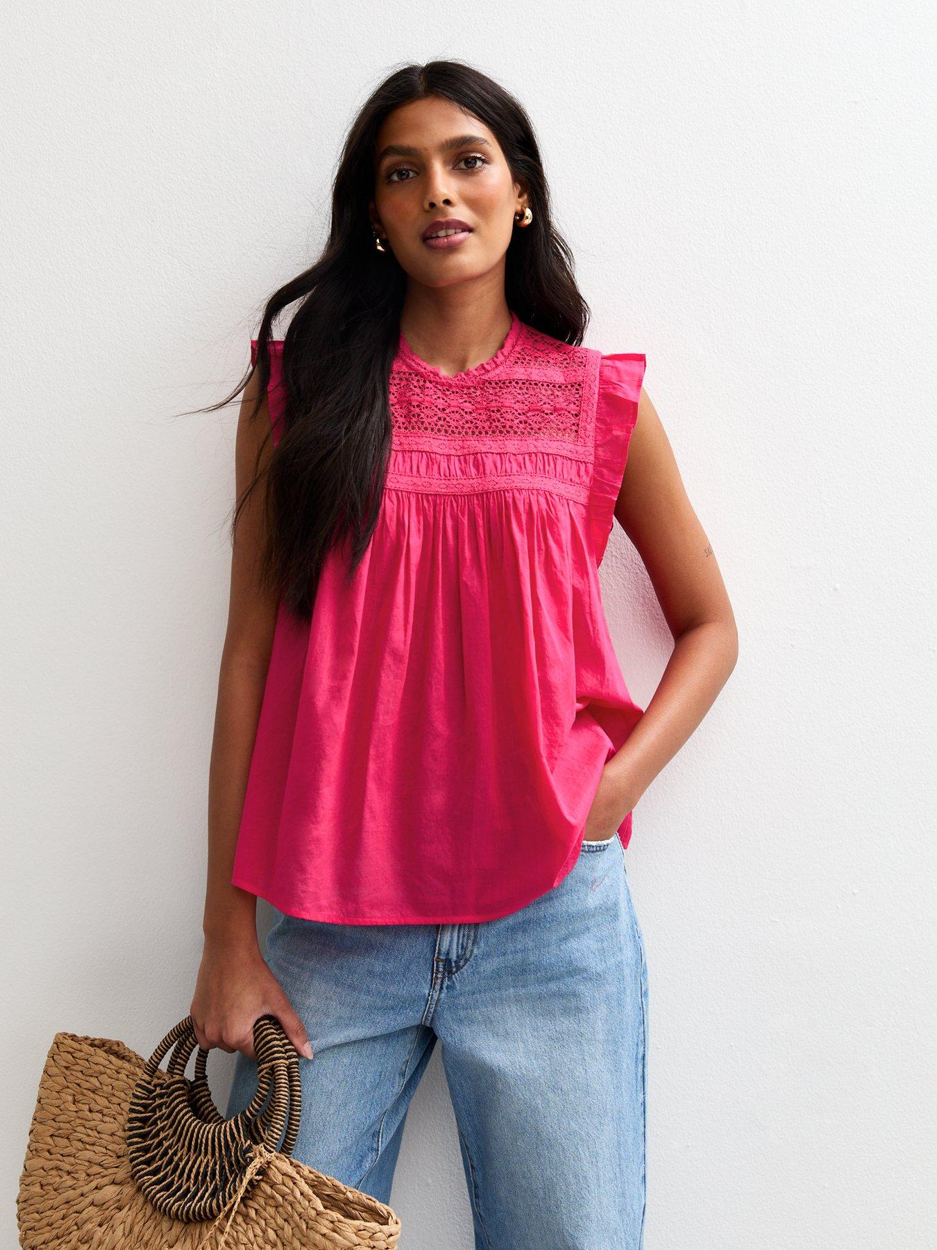 undefined Pink Lace Panelled Sleeveless Top