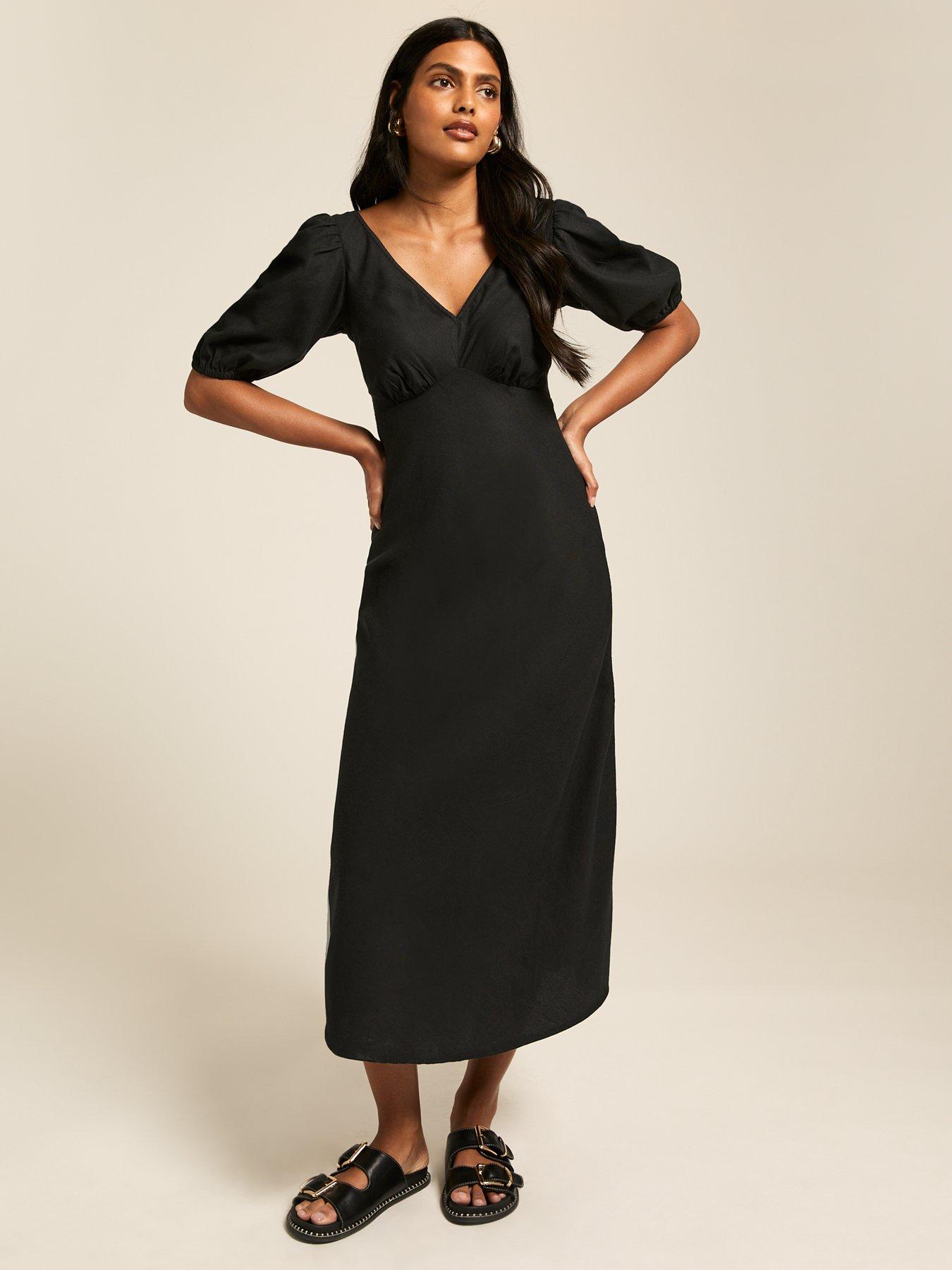 undefined Bow Tie Back Midi Dress - Black