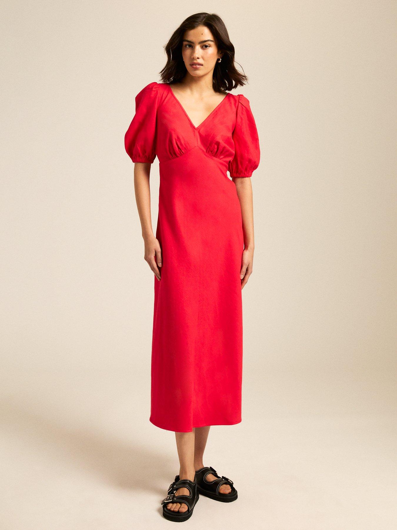 undefined Bow Tie Back Midi Dress - Red
